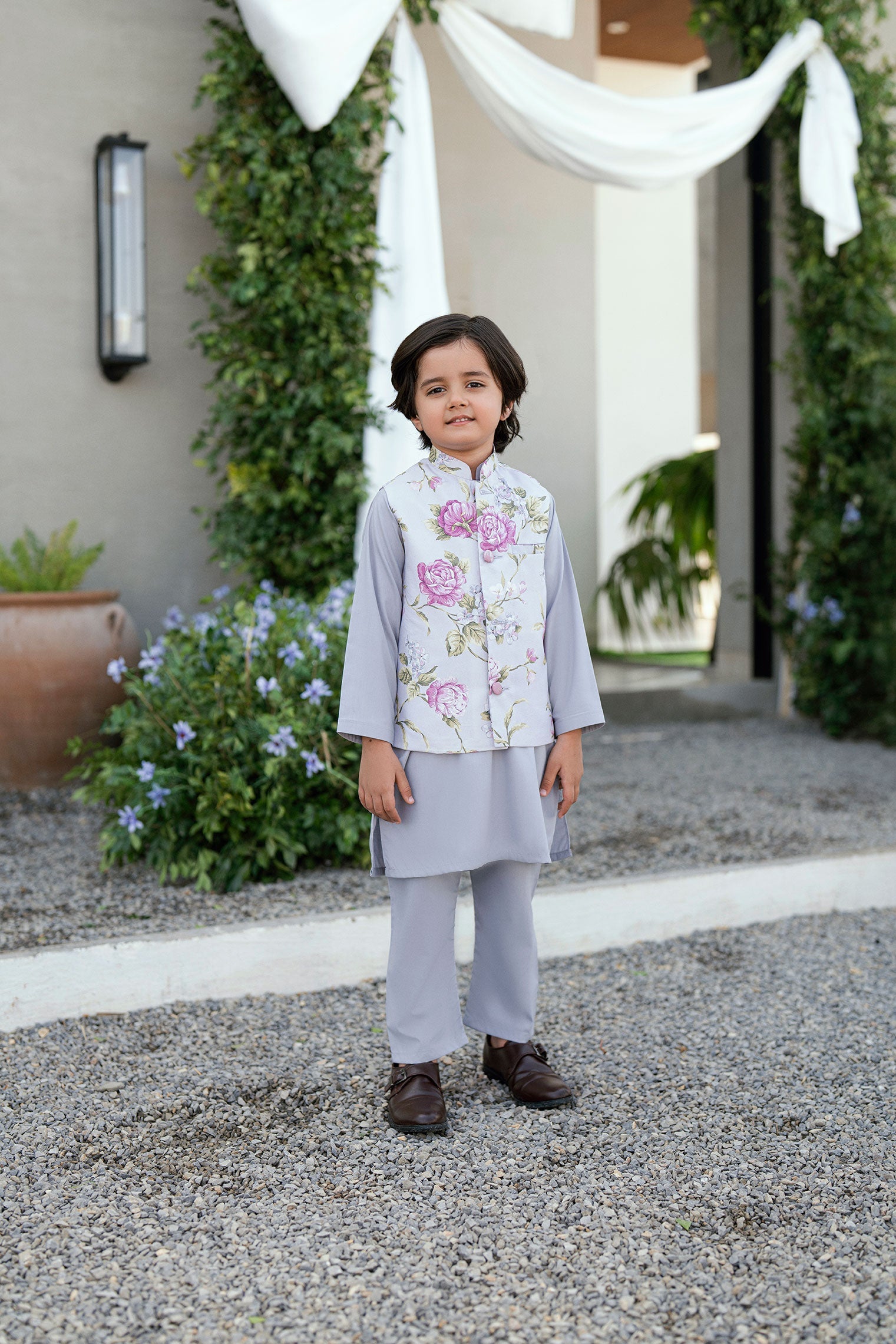 SS25DK-0189 - LIGHT GREY -  KURTA ,PAJAMA & WAIST COAT - 3PCS