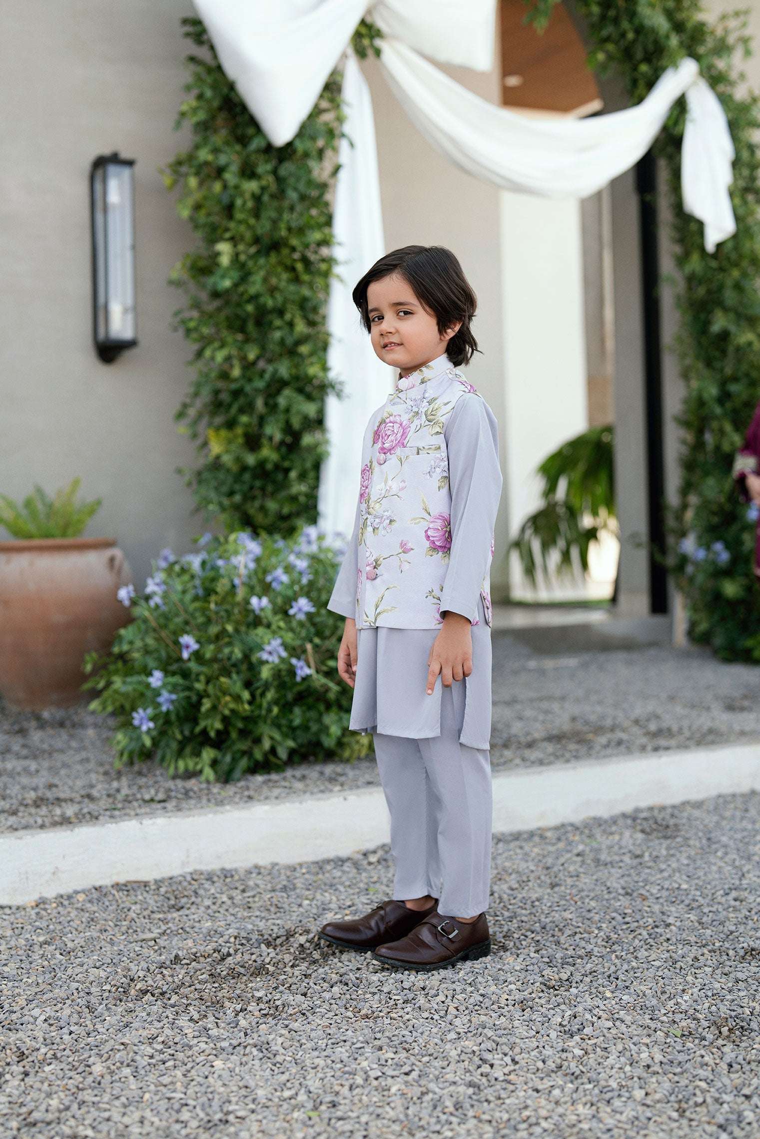SS25DK-0189 - LIGHT GREY -  KURTA ,PAJAMA & WAIST COAT - 3PCS