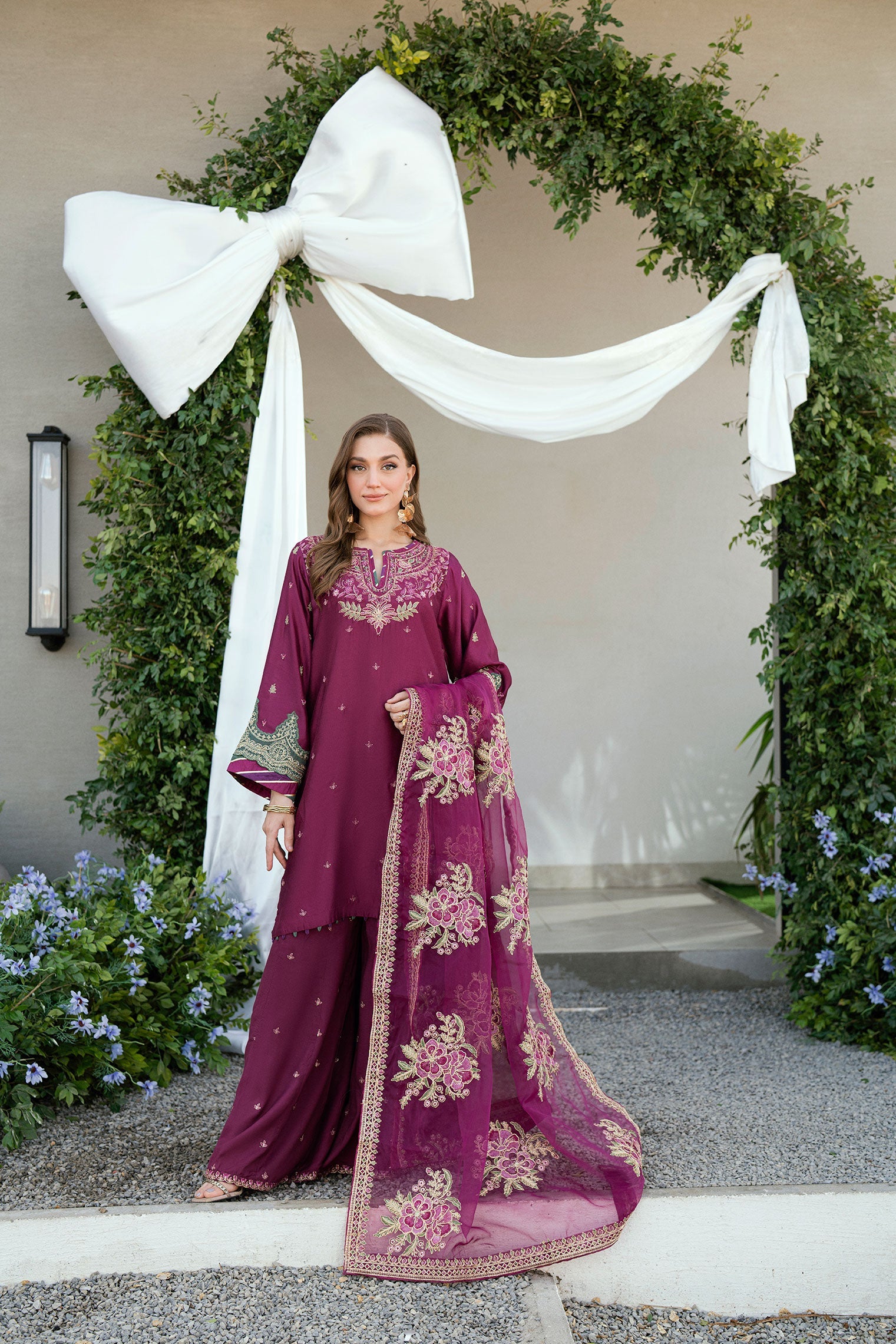 SS25DA-2701 PLUM 2PCS  EMBROIDERED KURTA WITH TROUSER