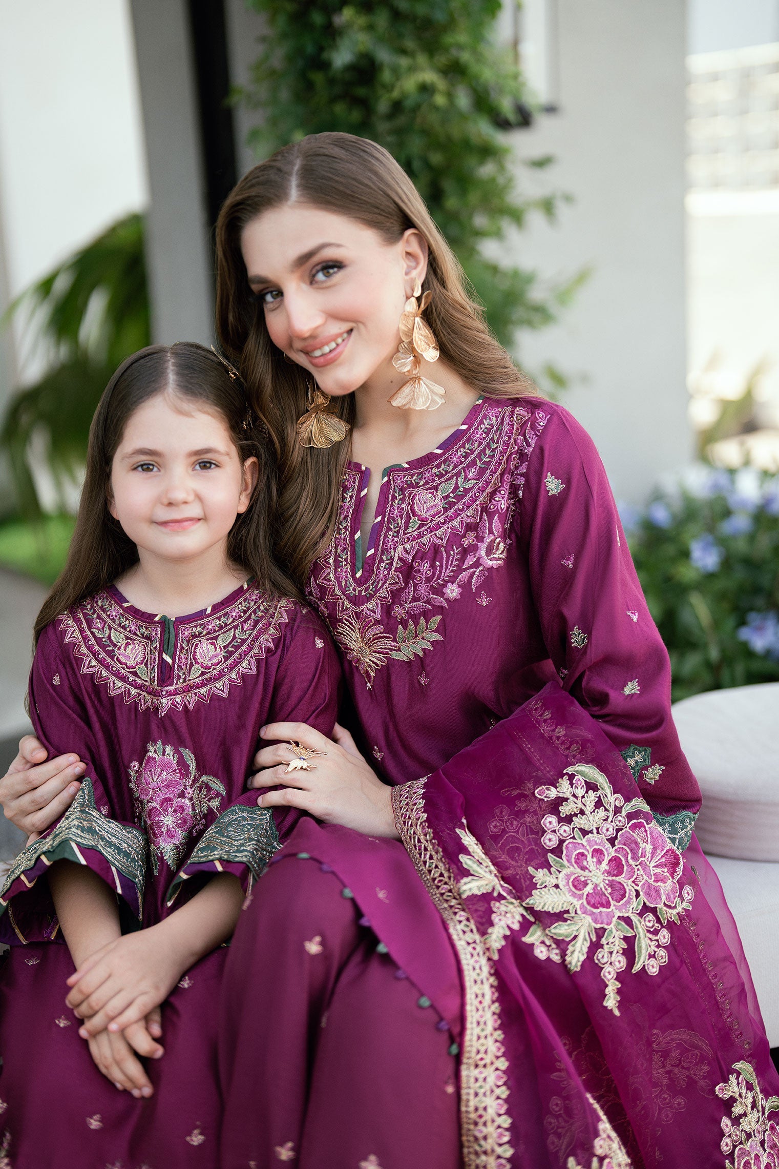 SS25DA-2701 PLUM 2PCS  EMBROIDERED KURTA WITH TROUSER