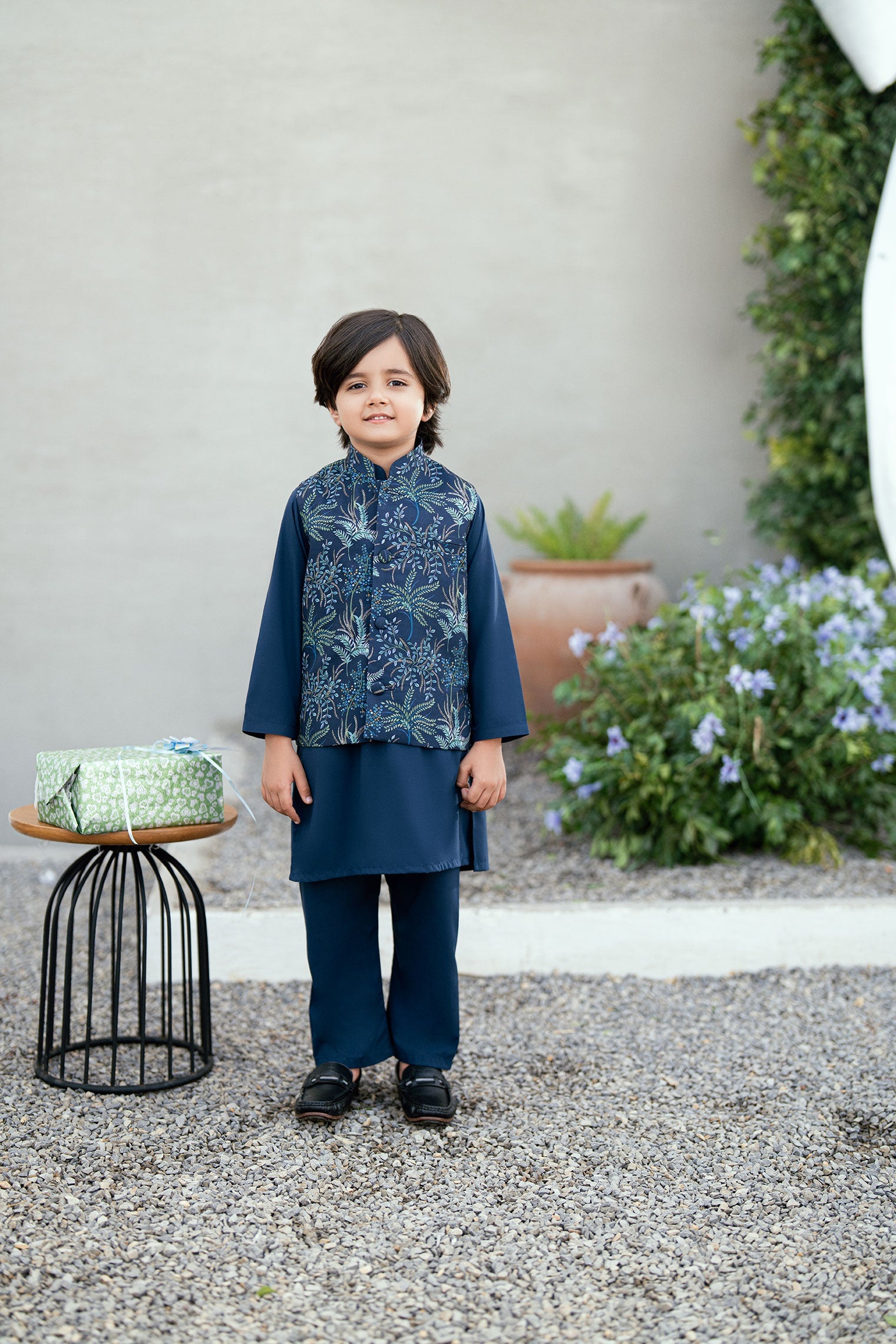 SS25DK-0188 - NAVY BLUE - KURTA ,PAJAMA & WAIST COAT - 3PCS