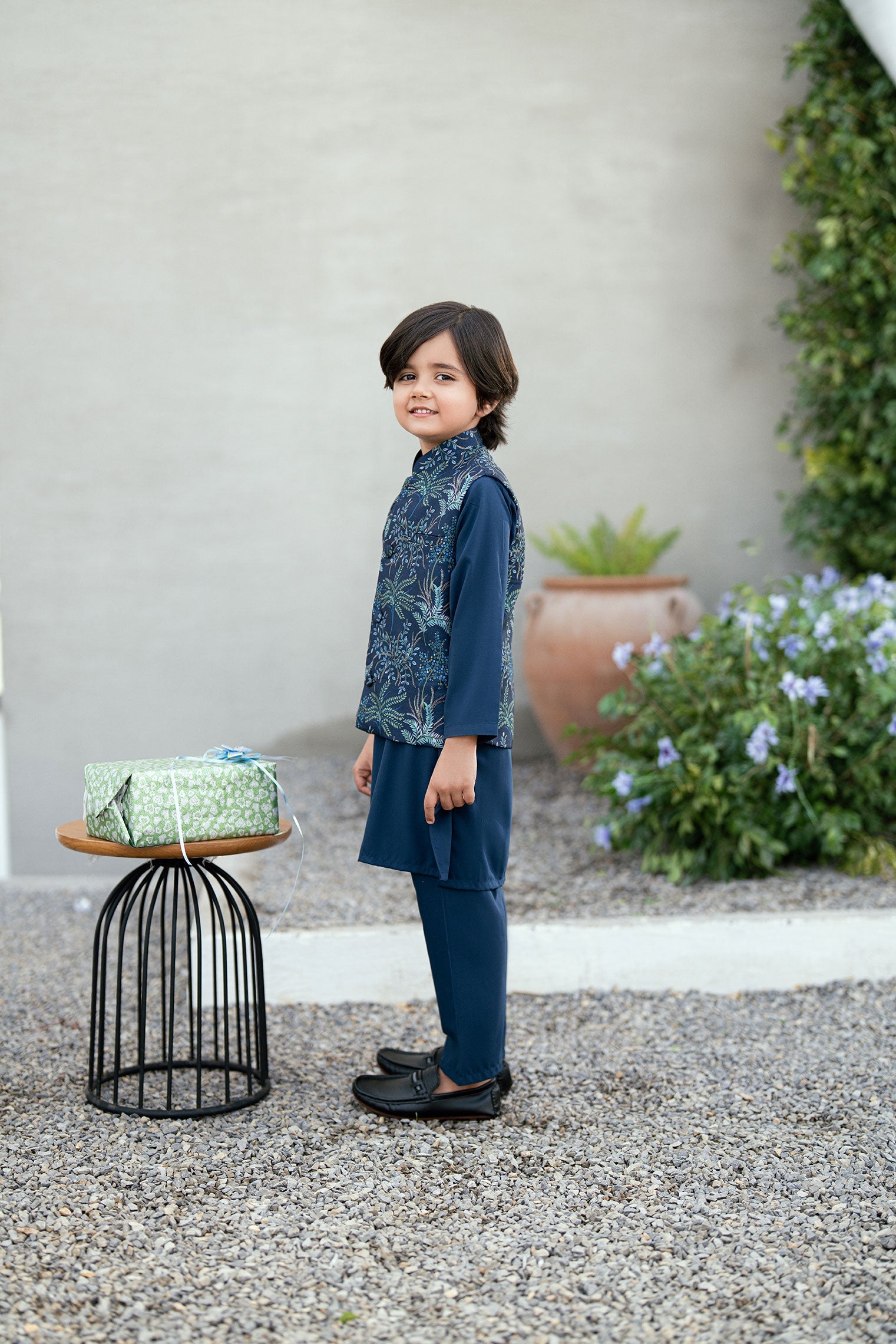 SS25DK-0188 - NAVY BLUE - KURTA ,PAJAMA & WAIST COAT - 3PCS