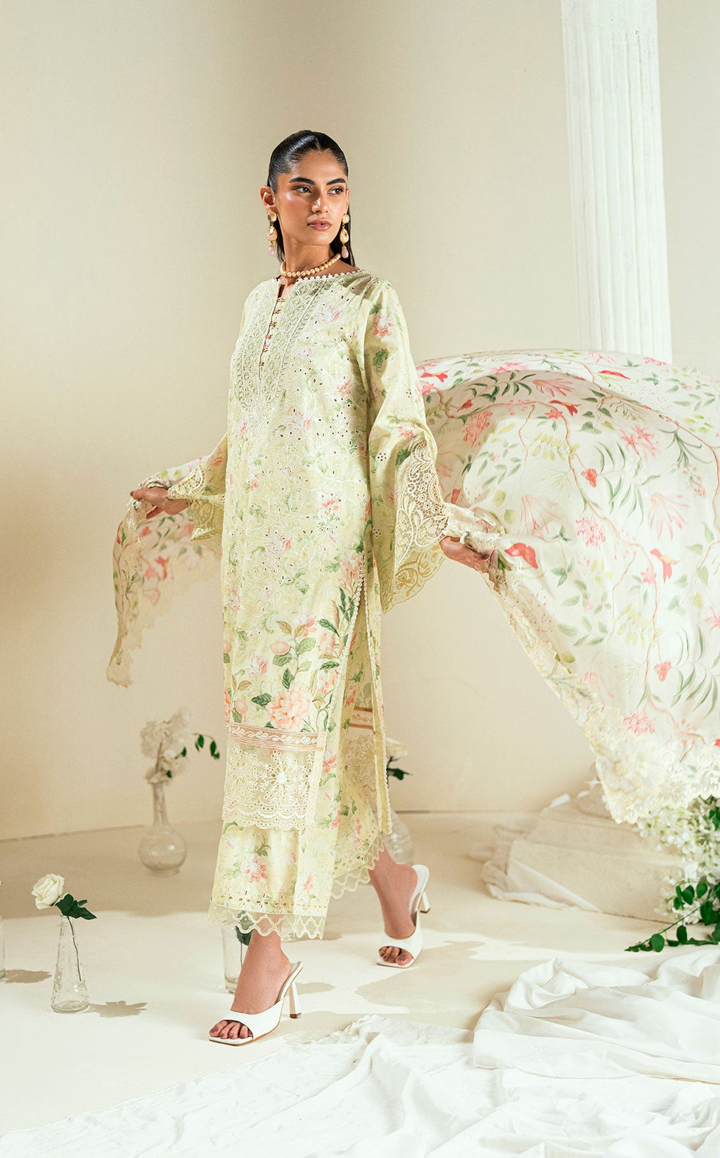 SS25DC-2550 LEMON YELLOW LAWN 2PCS EMBROIDERED KURTA WITH TROUSER