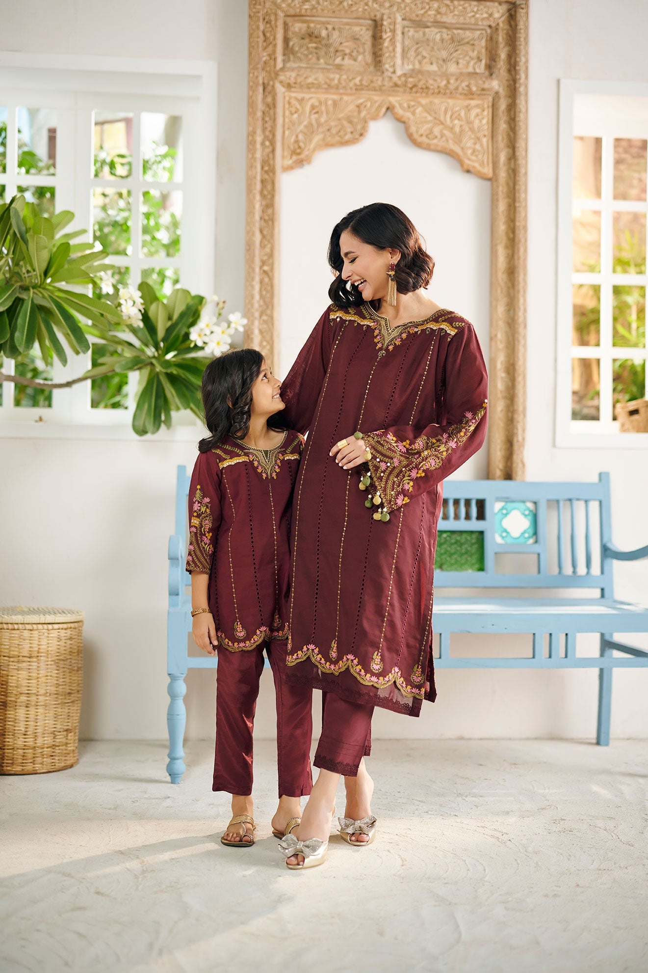 DC-2056 MAROON 2PCS  EMBROIDERED KURTA WITH TROUSER