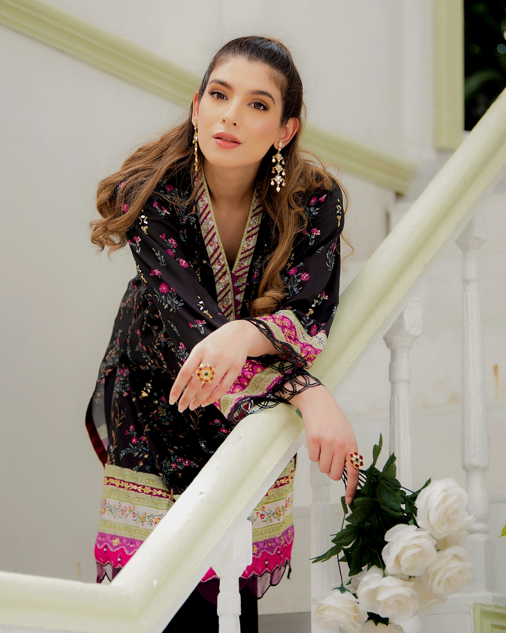 DC-2240 BLACK 2PCS HAND EMBELLISHED  SHIRT WITH TROUSER