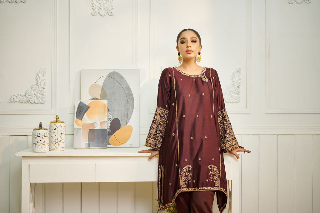 DA-1613 MAROON EMBROIDERED KURTA