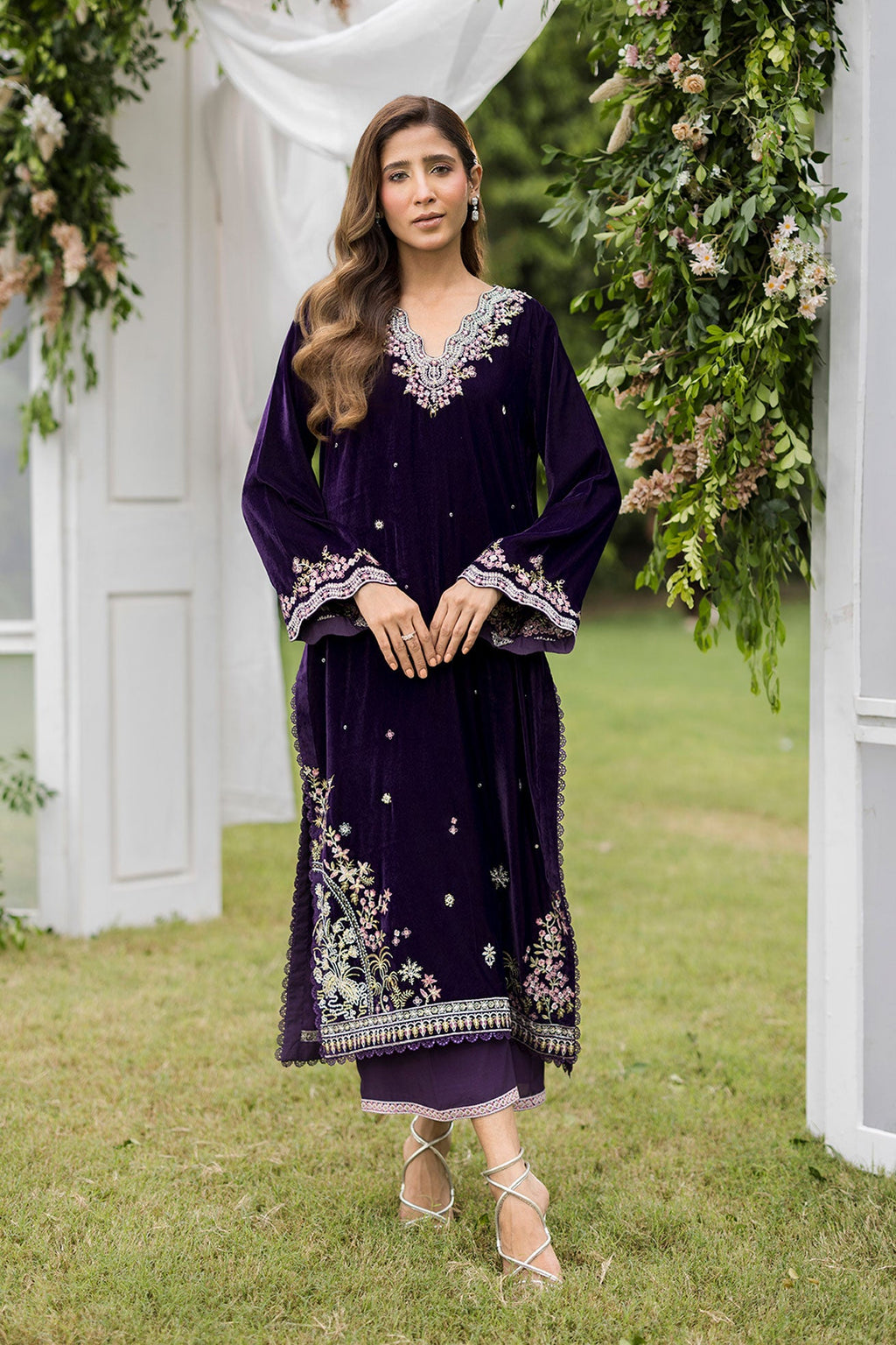 FW25DA-2830   PURPLE  2PCS  EMBROIDERED KURTA WITH TROUSER