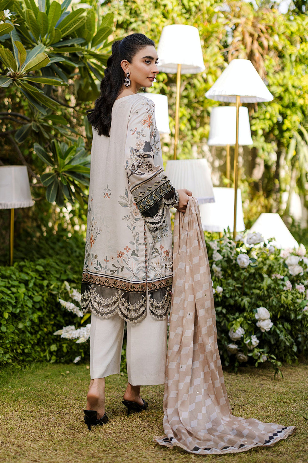 Silk Tunic - 2PCS HAND EMBELLISHED  SHIRT WITH TROUSER-FW25DA-2874 BEIGE