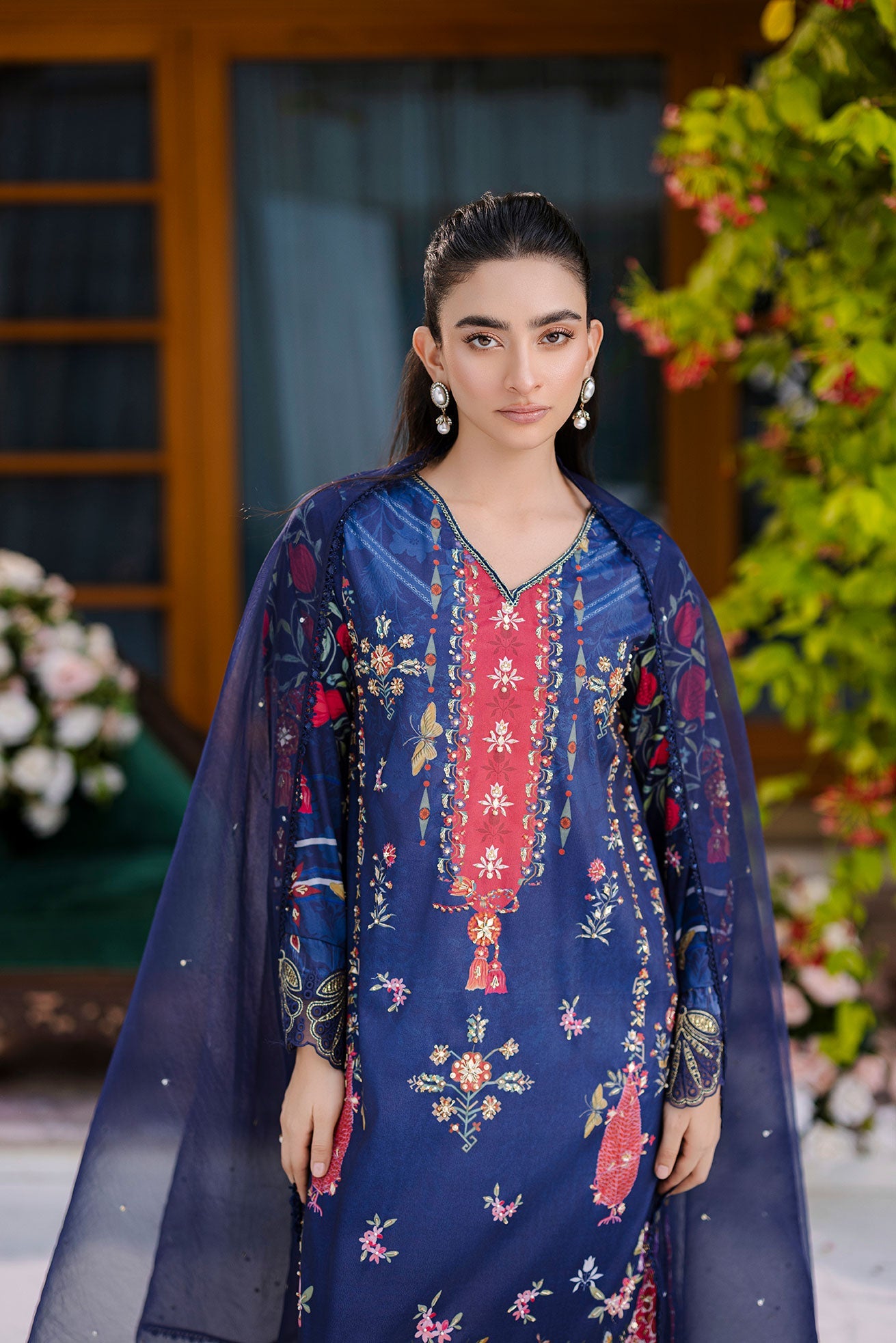 FW25DD-2875  NAVY BLUE DYED DUPATTA