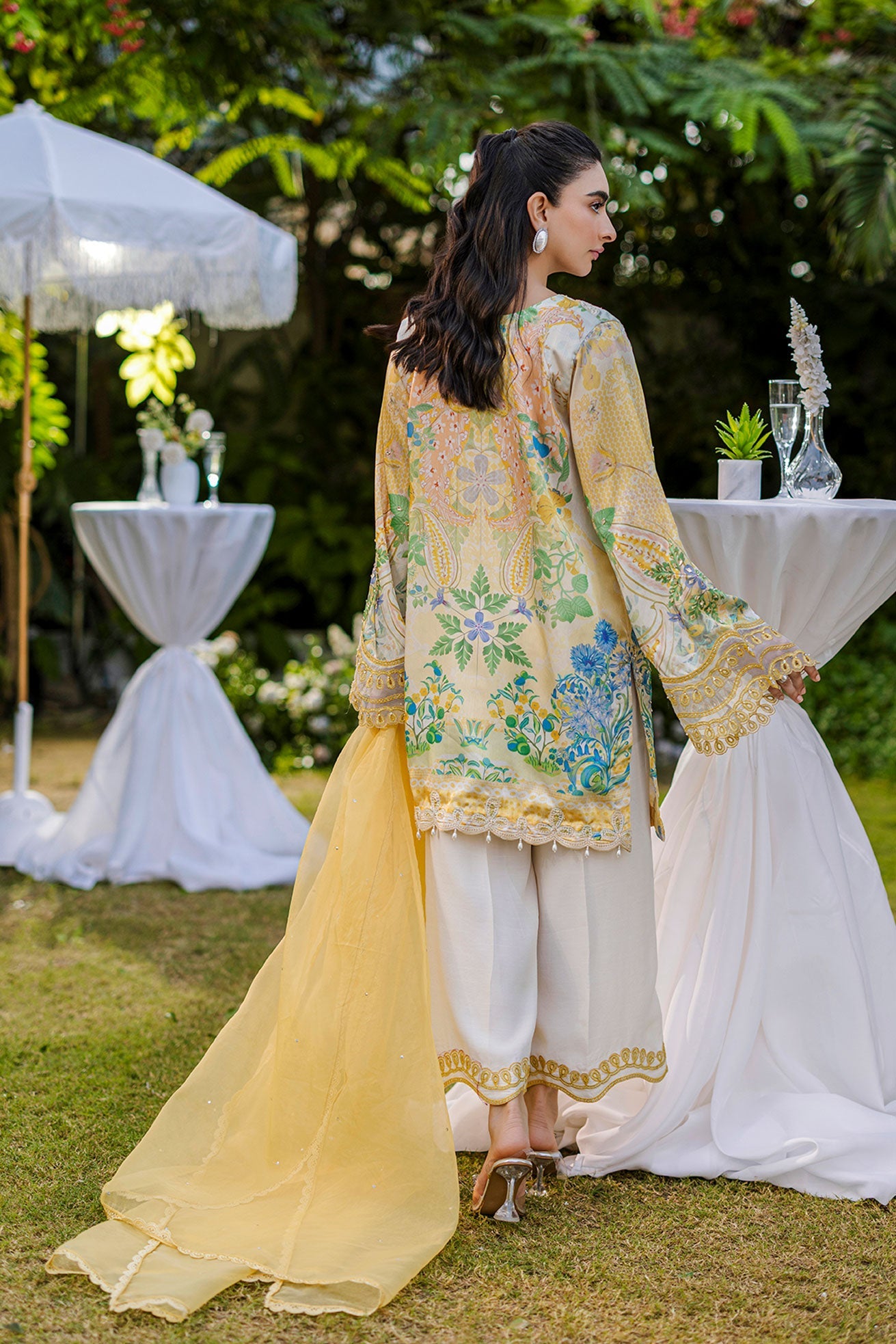Silk Tunic - 2PCS HAND EMBELLISHED  SHIRT WITH TROUSER-FW25DA-2867 YELLOW