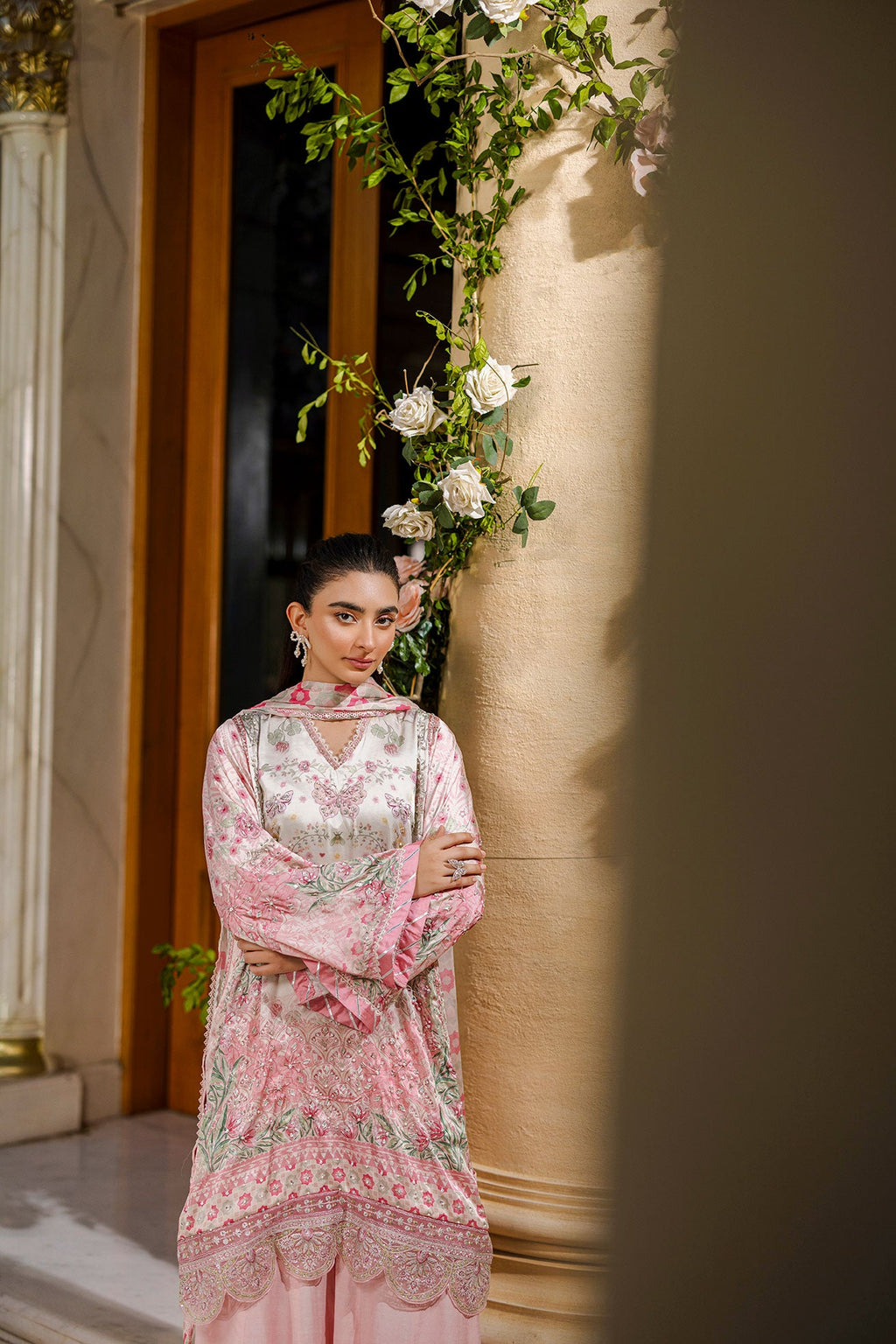 Silk Tunic - 2PCS HAND EMBELLISHED  SHIRT WITH TROUSER-FW25DA-2873 PINK