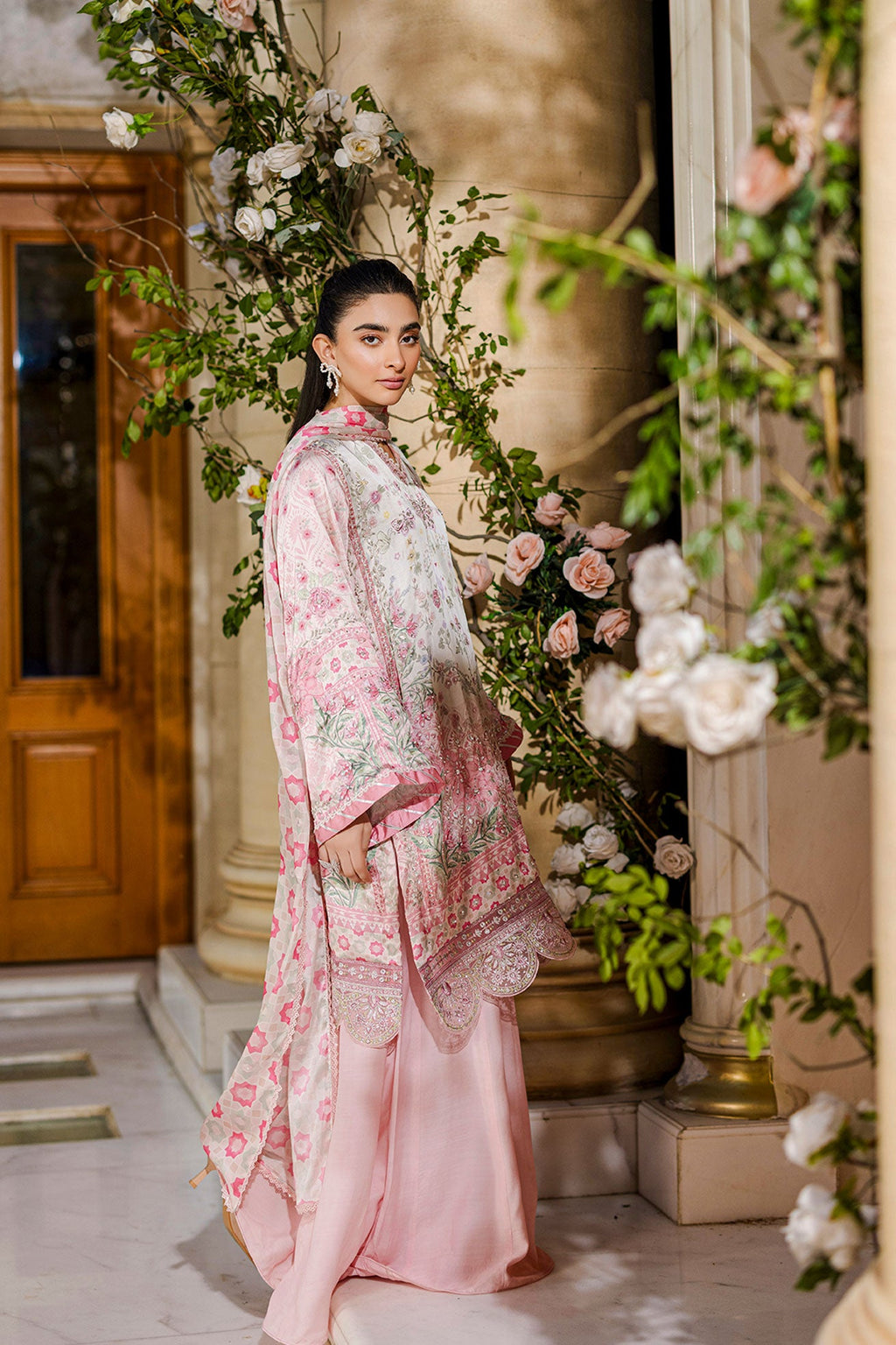 Silk Tunic - 2PCS HAND EMBELLISHED  SHIRT WITH TROUSER-FW25DA-2873 PINK