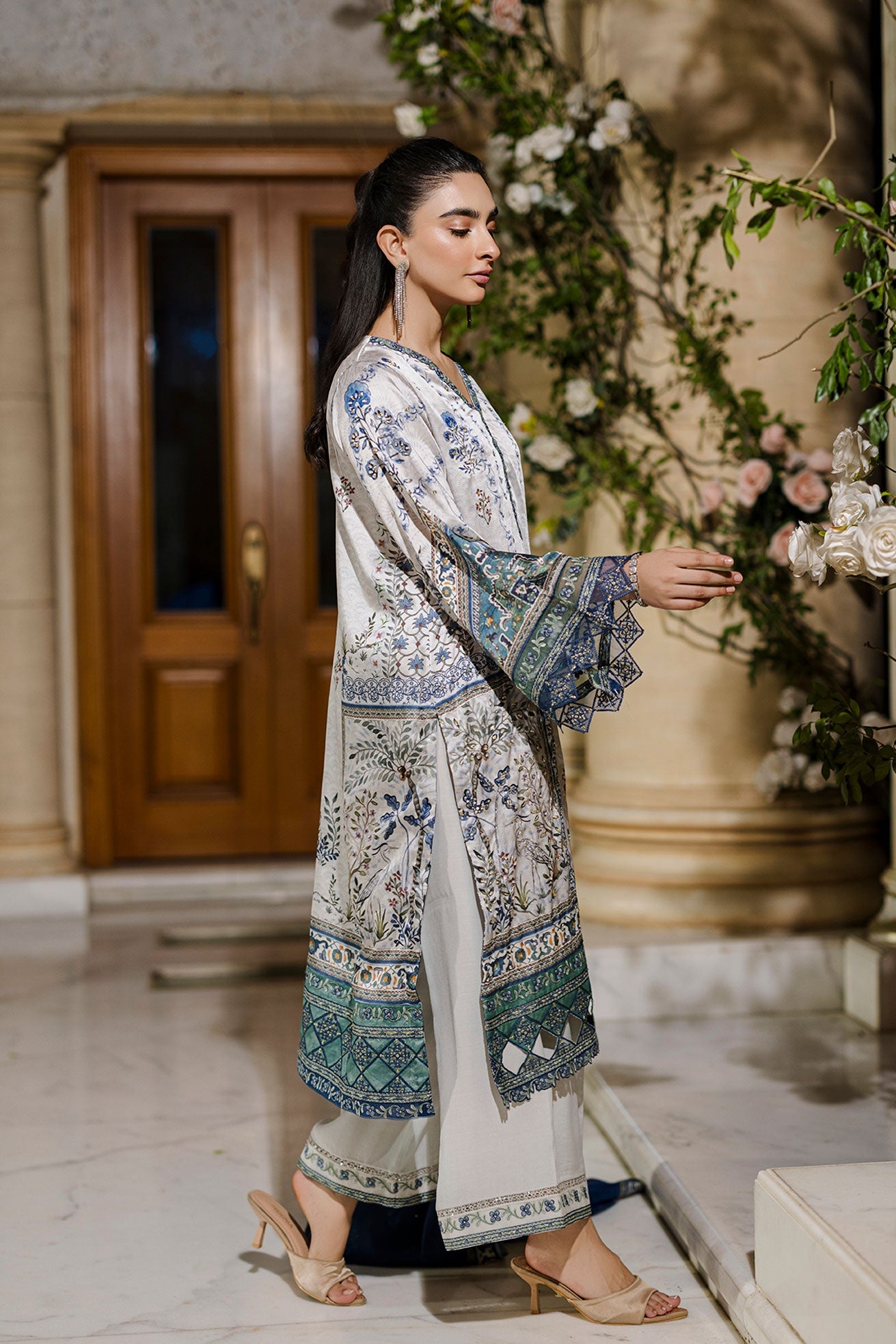 Silk Tunic - 2PCS HAND EMBELLISHED  SHIRT WITH TROUSER-FW25DA-2872 GREY