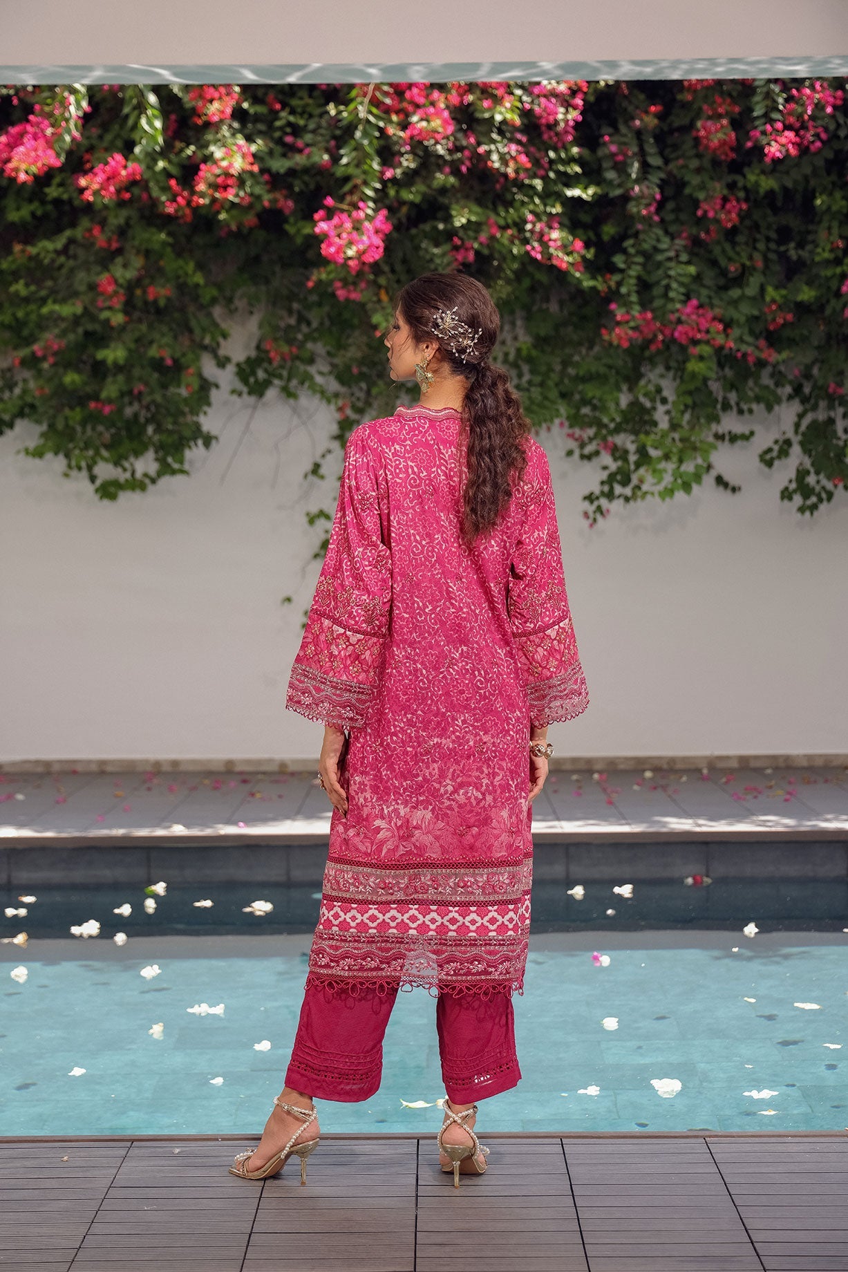 SS24DA-2514 DARK PINK 2PCS HAND EMBELLISHED  SHIRT WITH TROUSER