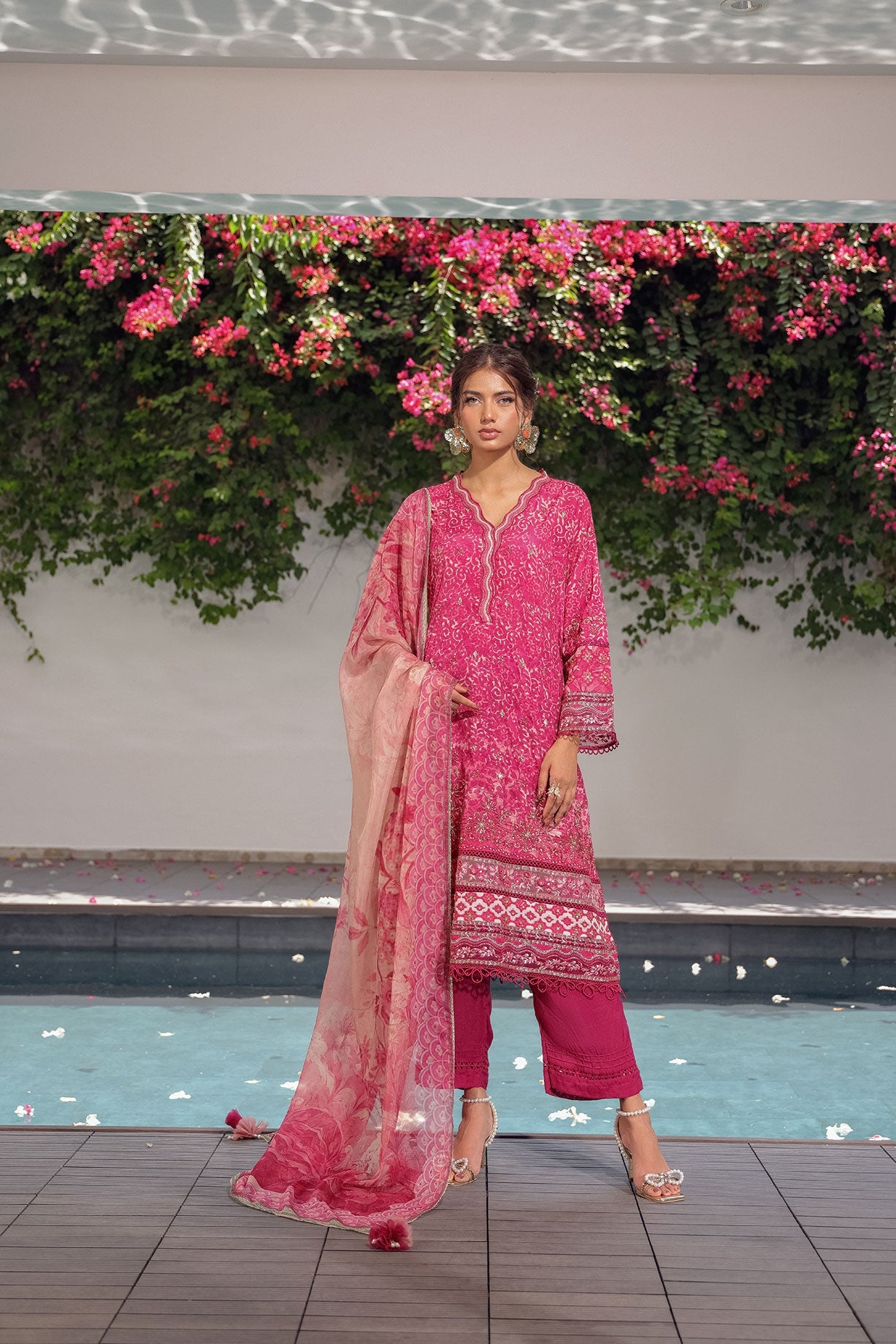 SS24DA-2514 DARK PINK 2PCS HAND EMBELLISHED  SHIRT WITH TROUSER