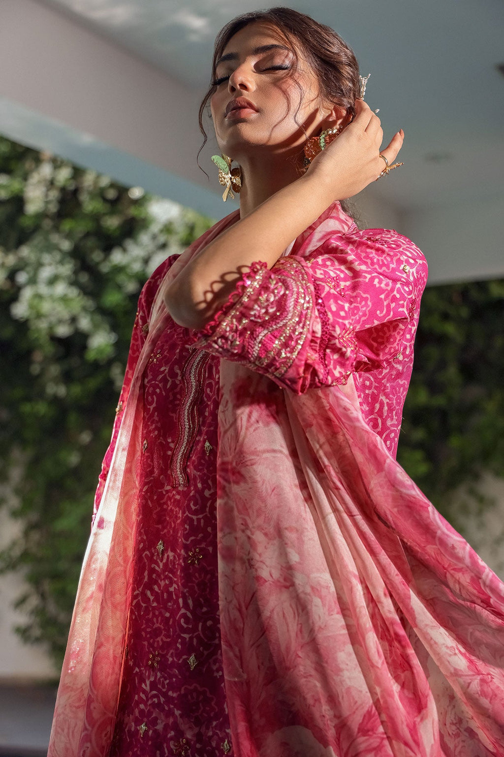 SS24DA-2514 DARK PINK 2PCS HAND EMBELLISHED  SHIRT WITH TROUSER