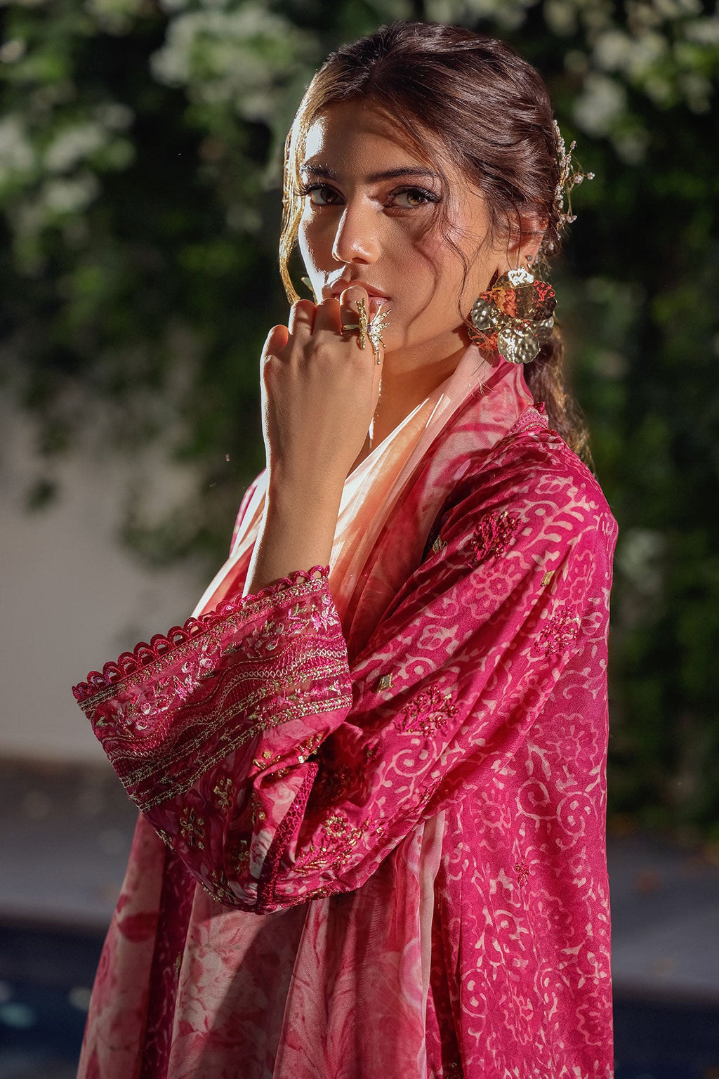SS24DA-2514 DARK PINK 2PCS HAND EMBELLISHED  SHIRT WITH TROUSER