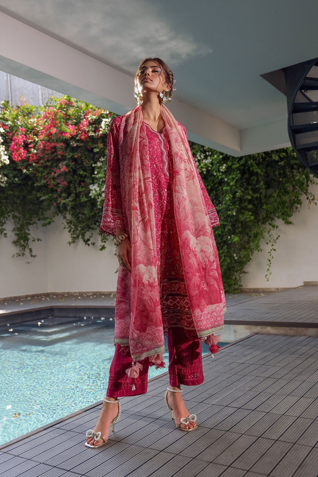 SS24DA-2514 DARK PINK 2PCS HAND EMBELLISHED  SHIRT WITH TROUSER