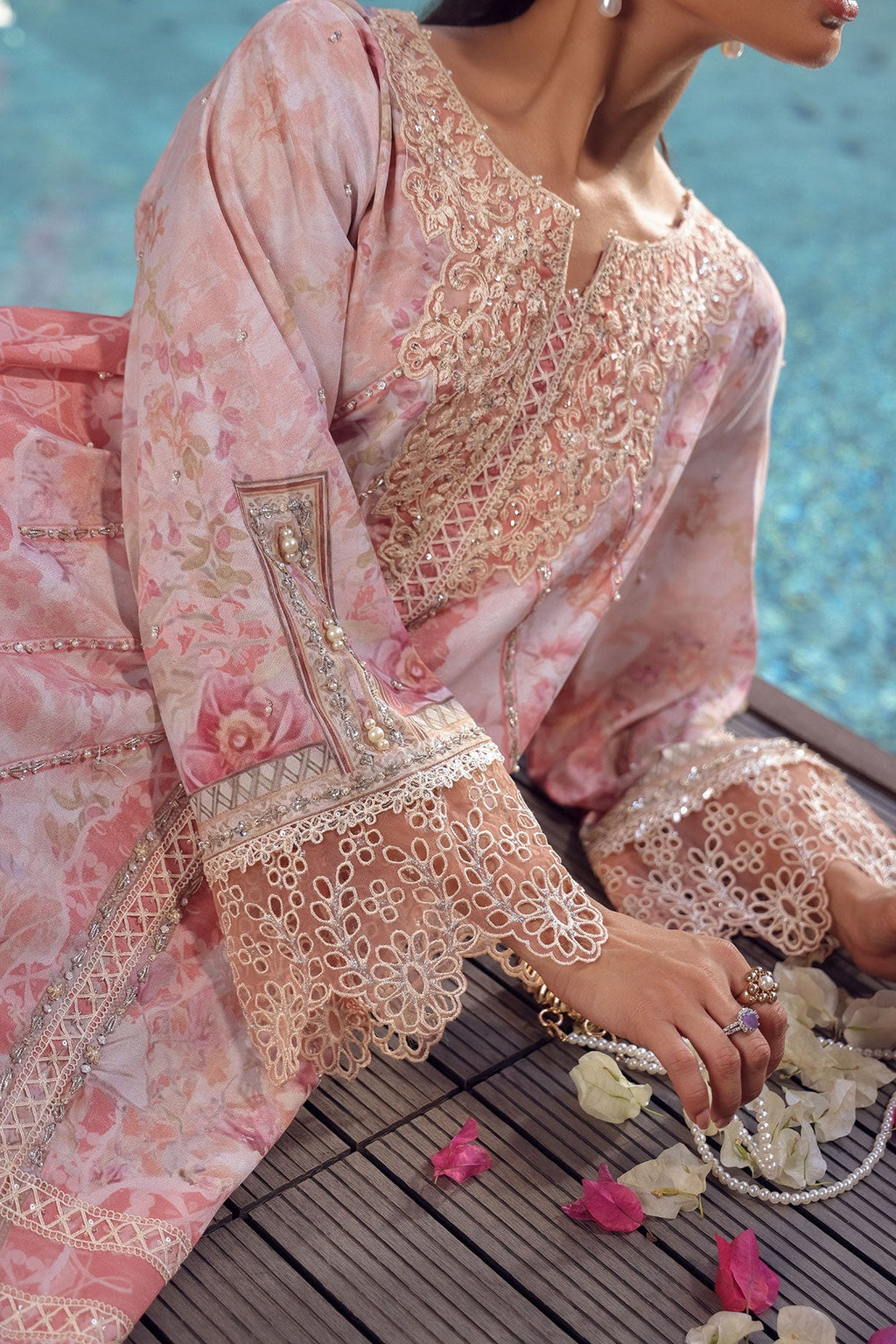 SS24DA-2515 LIGHT PINK 2PCS HAND EMBELLISHED  SHIRT WITH TROUSER