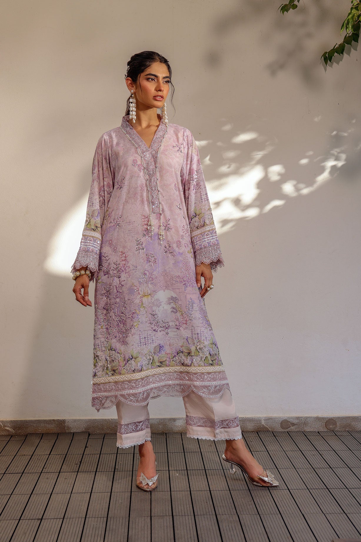 SS24DA-2512 LIGHT PURPLE 2PCS HAND EMBELLISHED  SHIRT WITH TROUSER