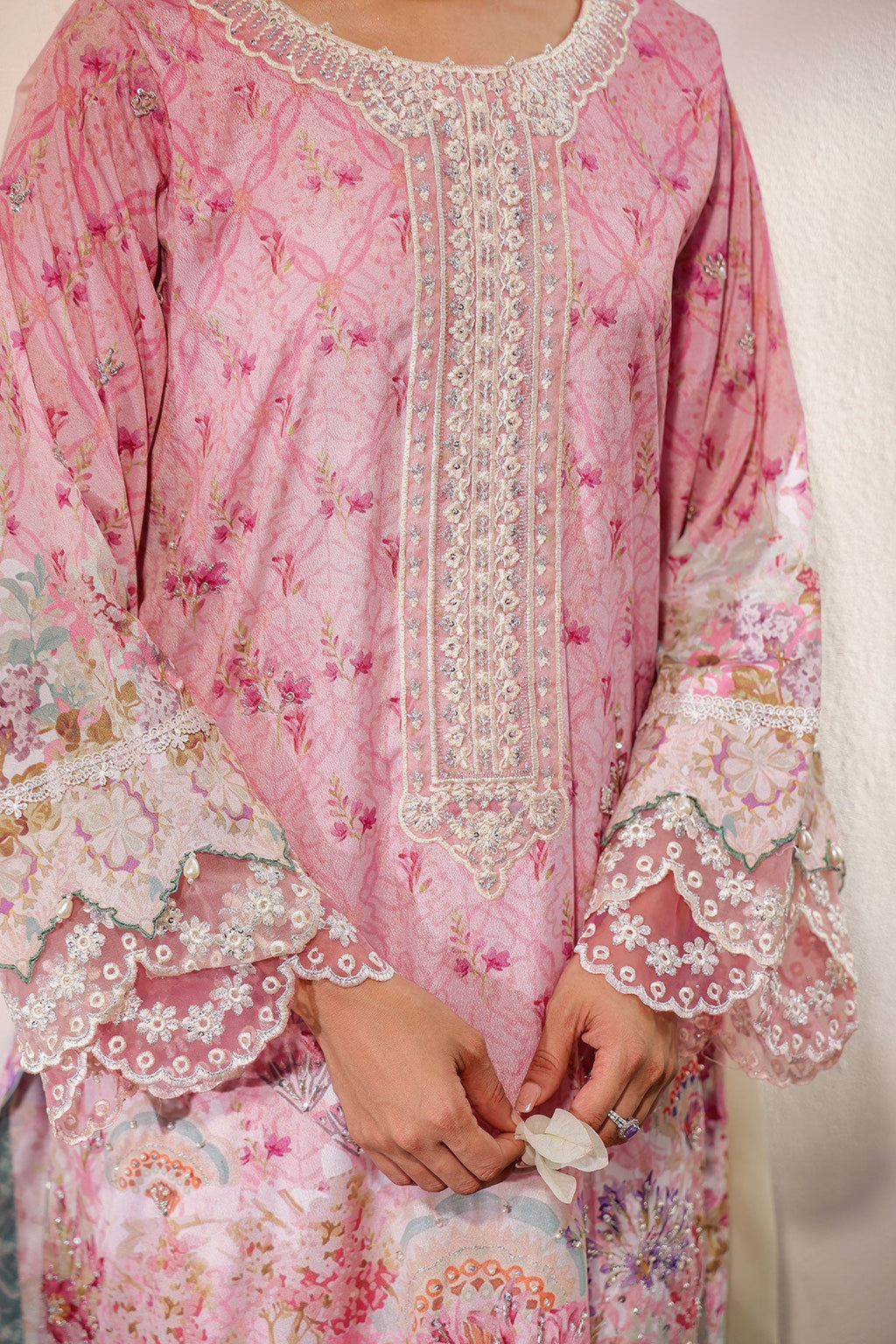 SS24DA-2516 PINK 2PCS HAND EMBELLISHED  SHIRT WITH TROUSER