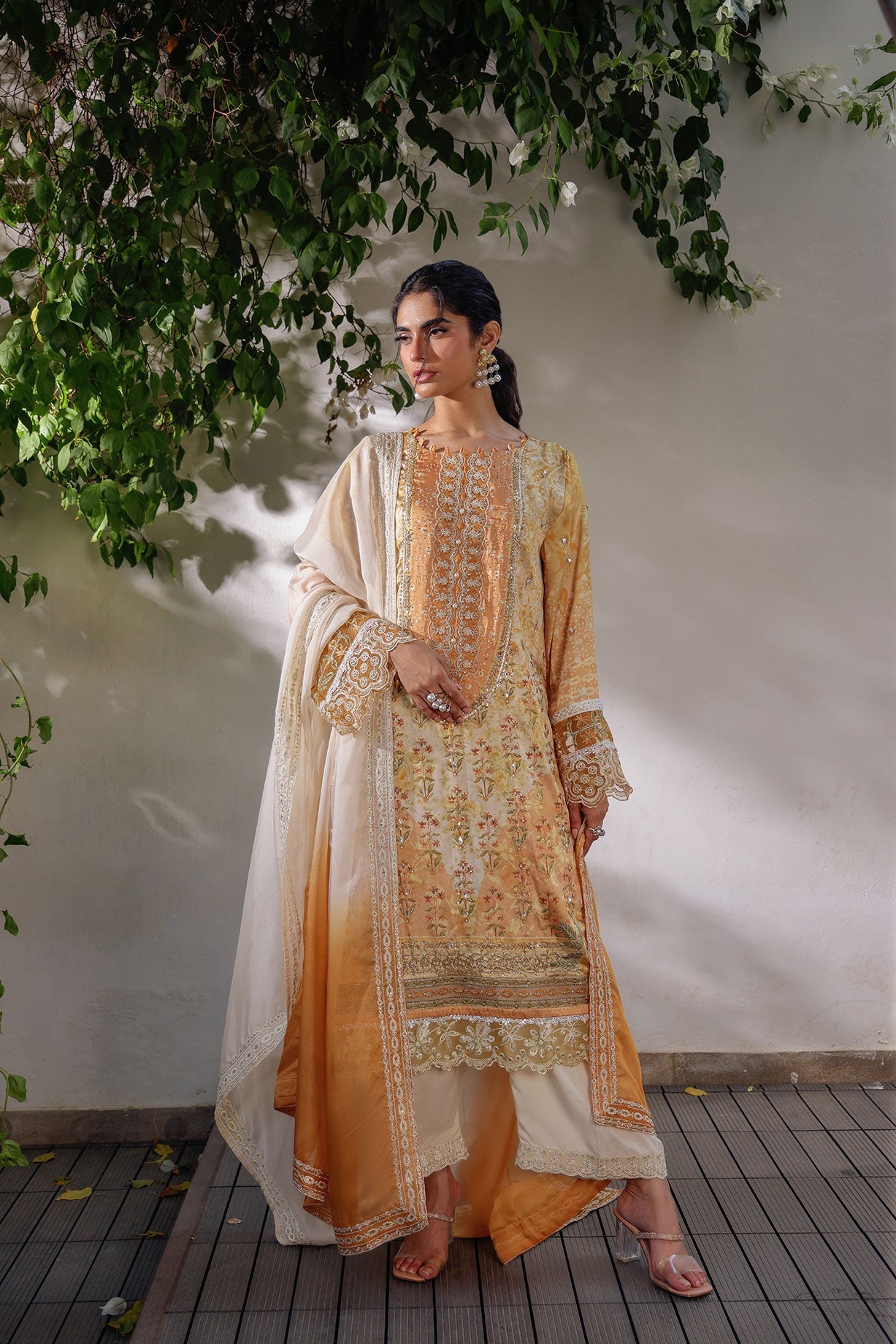 SS24DA-2519 MUSTARD 2PCS HAND EMBELLISHED  SHIRT WITH TROUSER