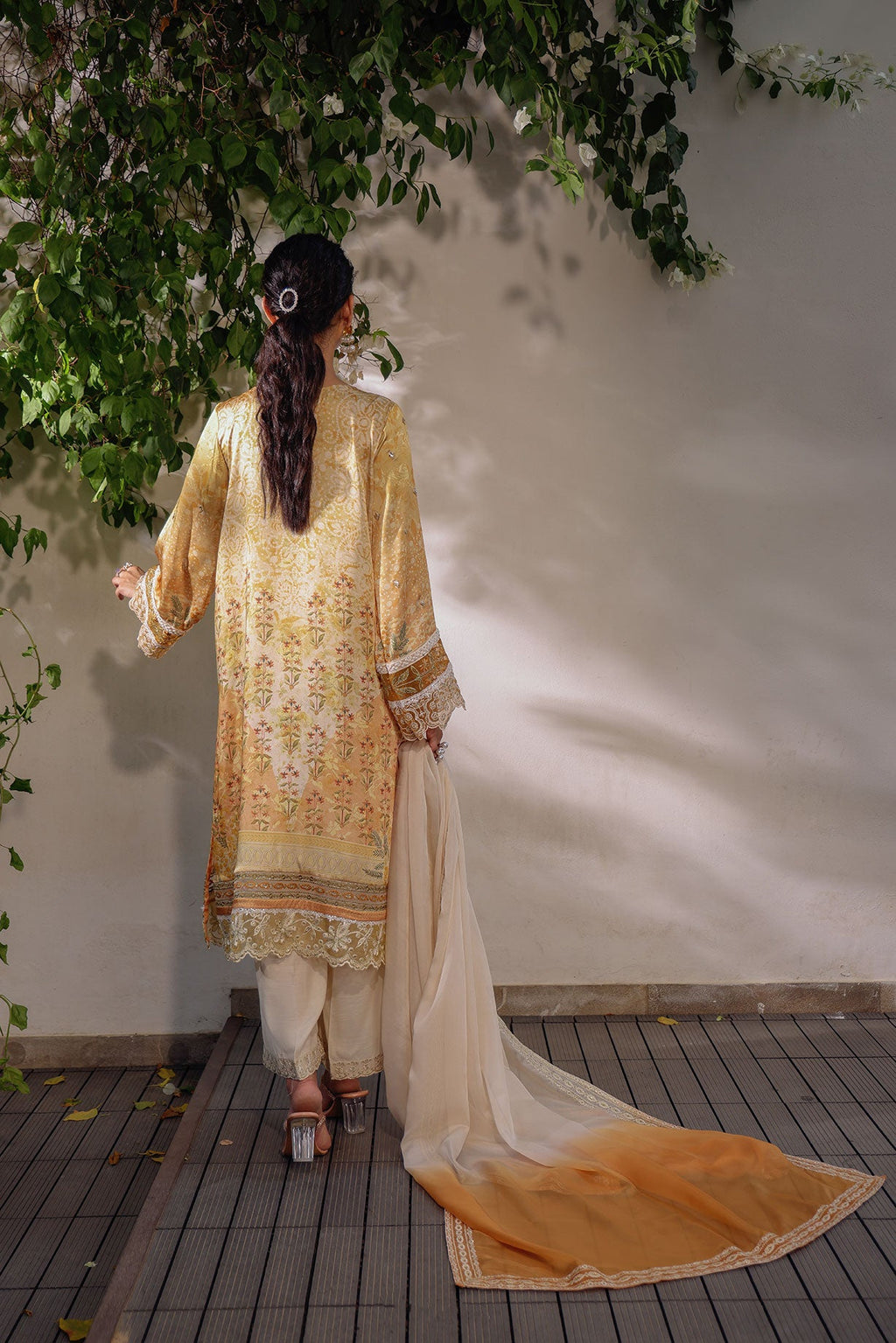SS24DA-2519 MUSTARD 2PCS HAND EMBELLISHED  SHIRT WITH TROUSER