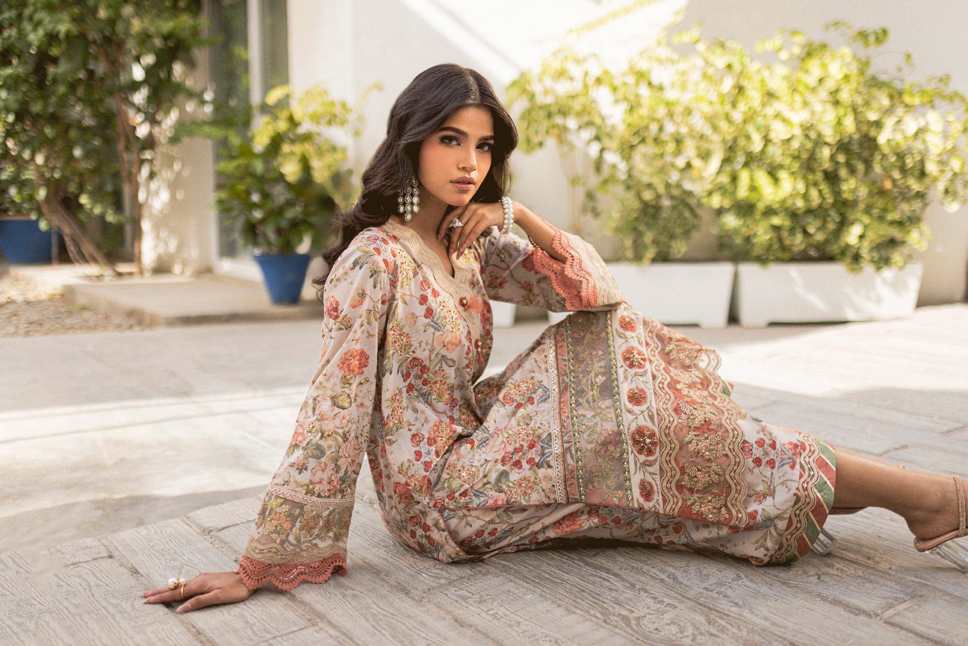Silk Tunic - 2PCS HAND EMBELLISHED  SHIRT WITH TROUSER-SS24DA-2662 BEIGE
