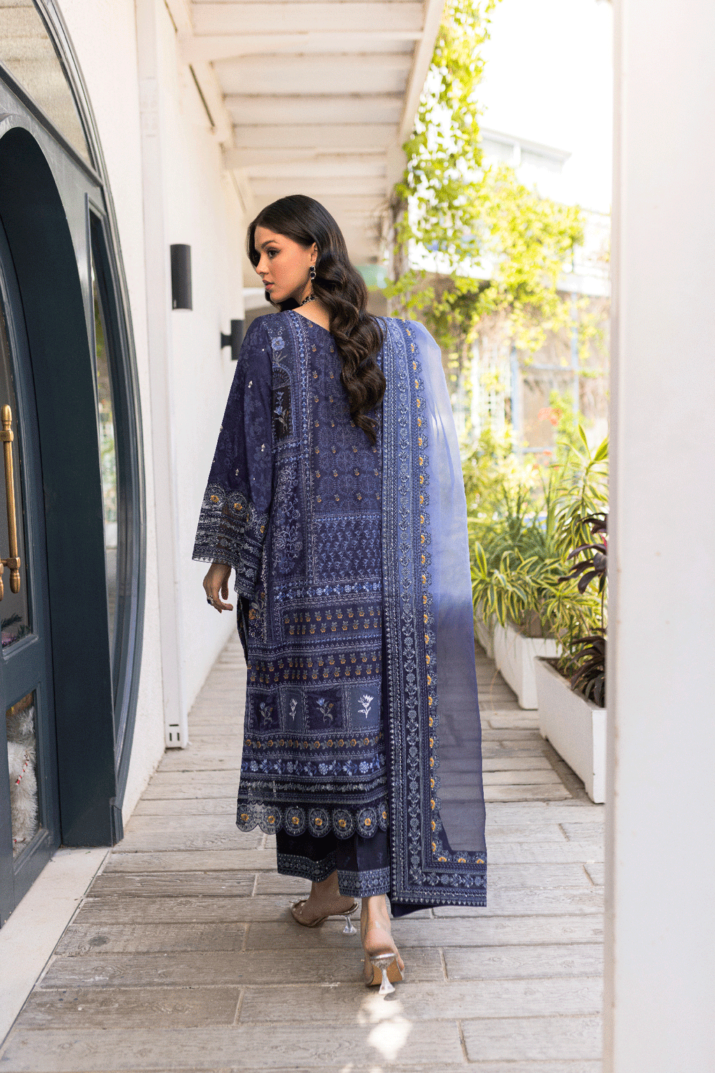 Silk Tunic - 2PCS HAND EMBELLISHED  SHIRT WITH TROUSER-SS24DA-2668 NAVY BLUE