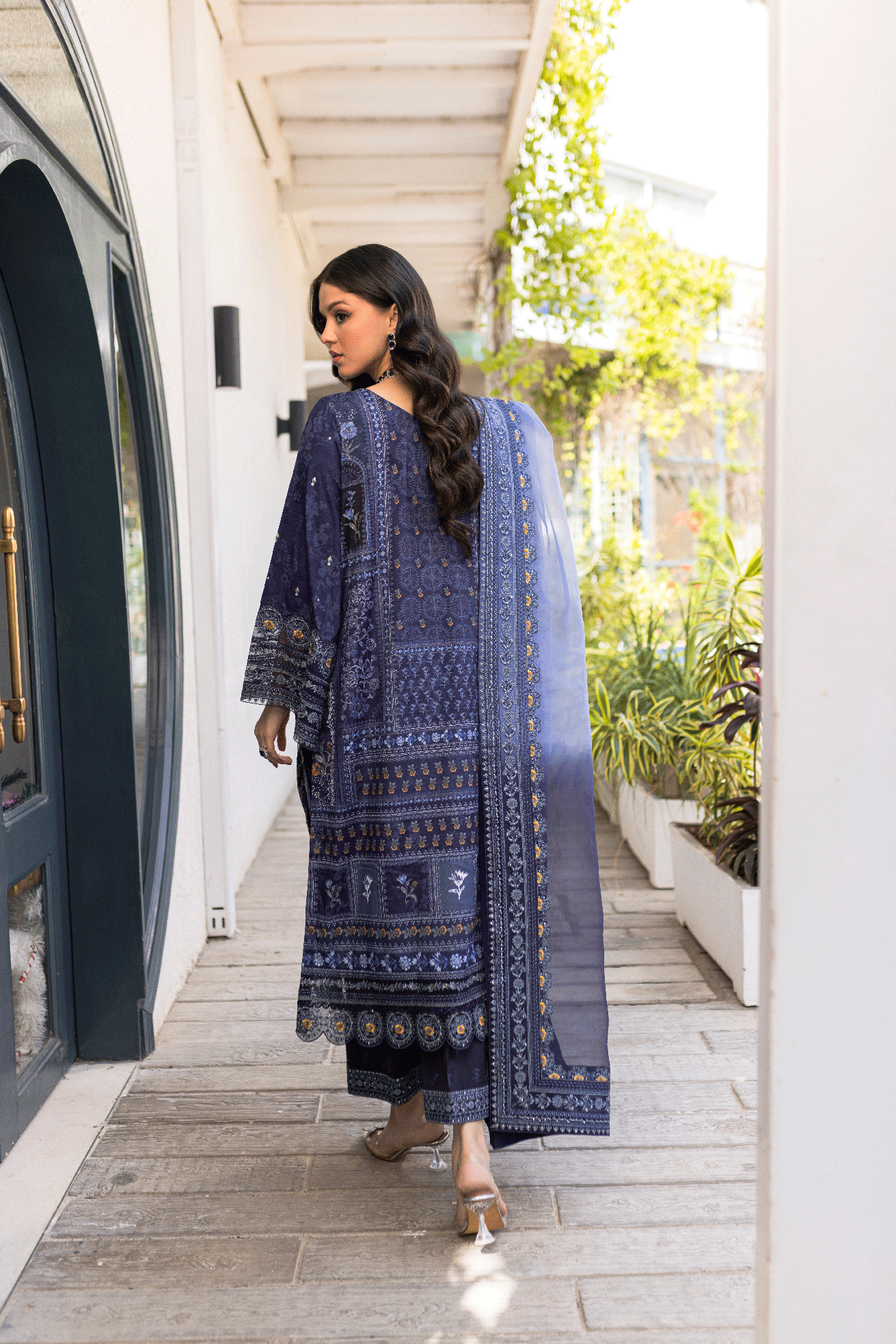 Silk Tunic - 2PCS HAND EMBELLISHED  SHIRT WITH TROUSER-SS24DA-2668 NAVY BLUE