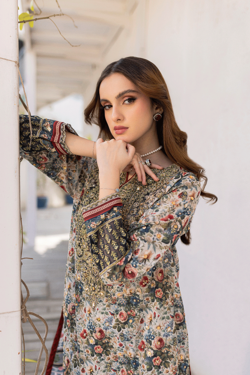 Silk Tunic - 2PCS HAND EMBELLISHED  SHIRT WITH TROUSER-SS24DA-2663 MULTI
