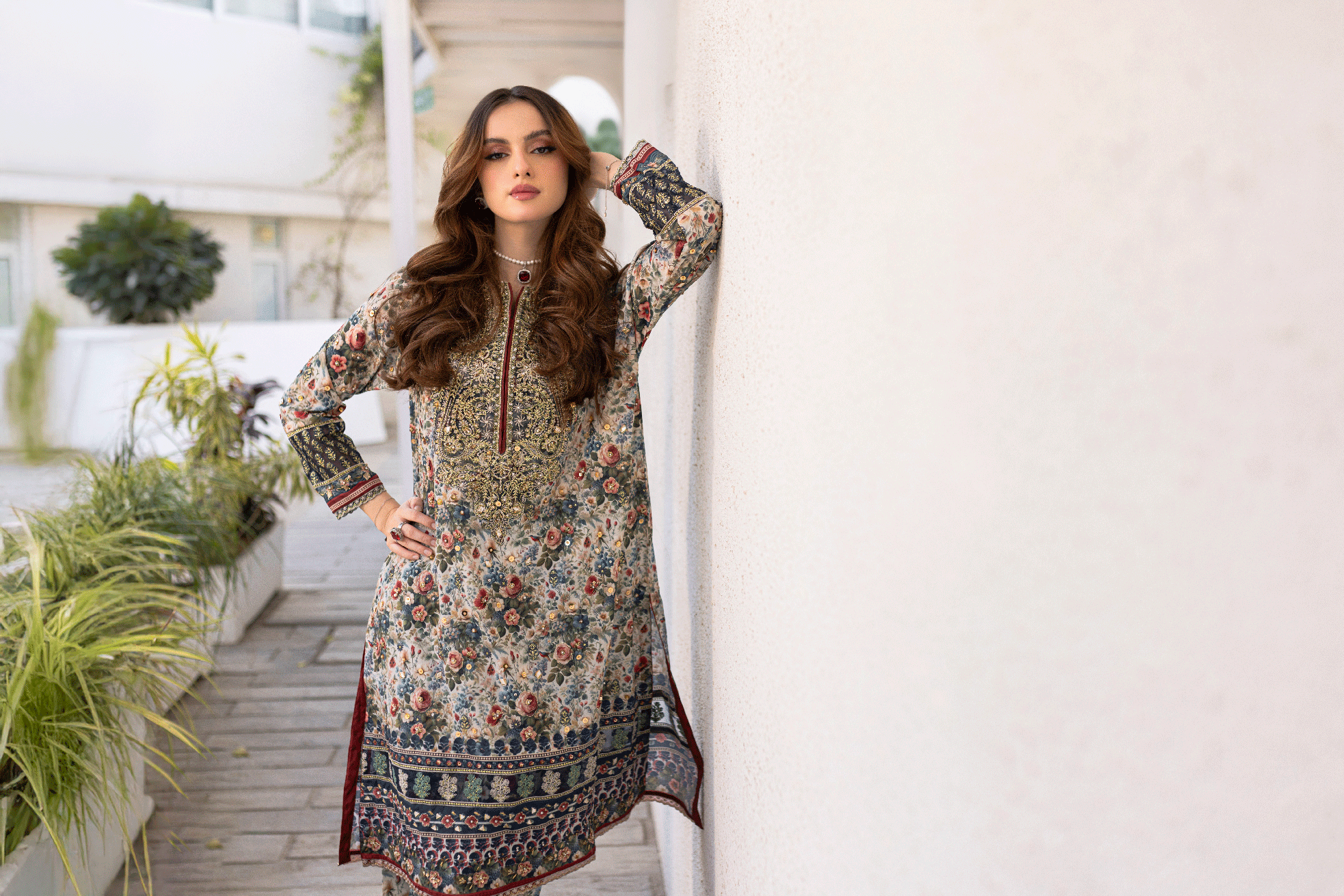 Silk Tunic - 2PCS HAND EMBELLISHED  SHIRT WITH TROUSER-SS24DA-2663 MULTI