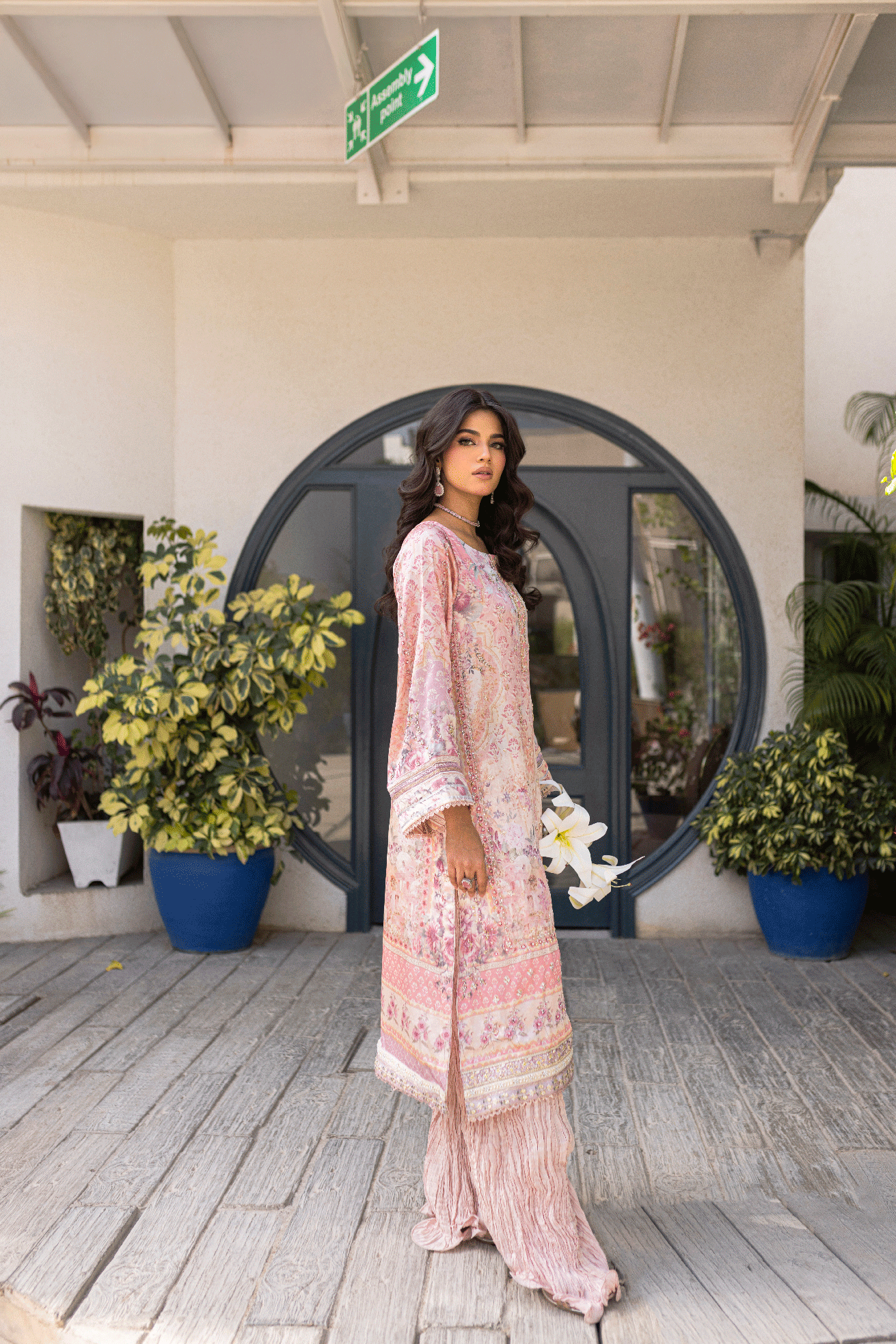 Silk Tunic - 2PCS HAND EMBELLISHED  SHIRT WITH TROUSER-SS24DA-2667 LIGHT PINK