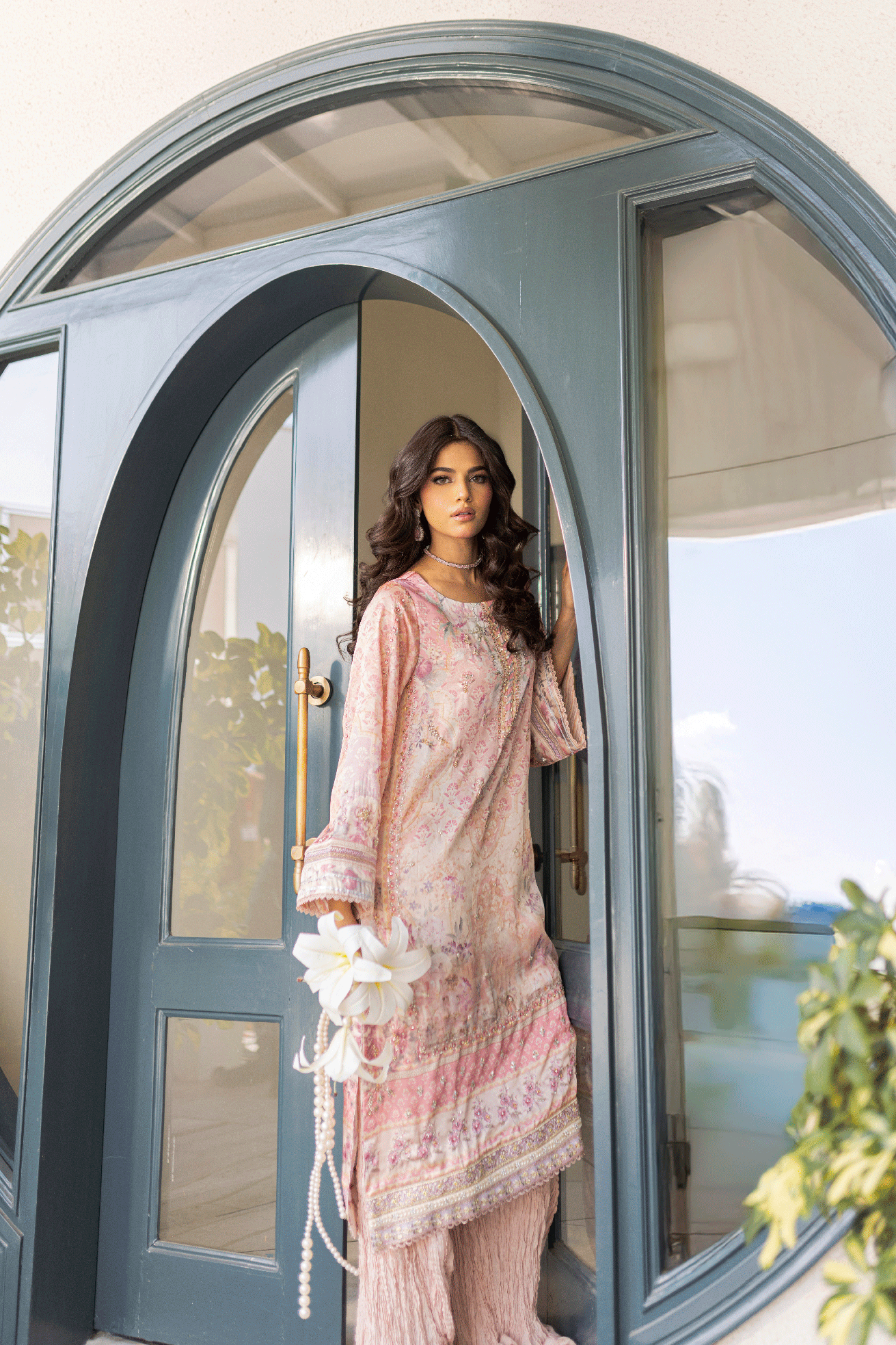 Silk Tunic - 2PCS HAND EMBELLISHED  SHIRT WITH TROUSER-SS24DA-2667 LIGHT PINK
