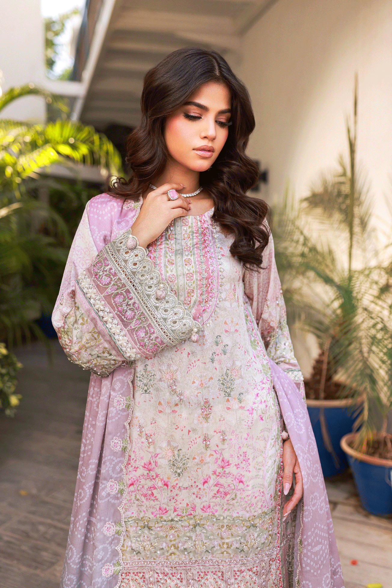 Silk Tunic - 2PCS HAND EMBELLISHED  SHIRT WITH TROUSER-SS24DA-2666 LIGHT GREEN