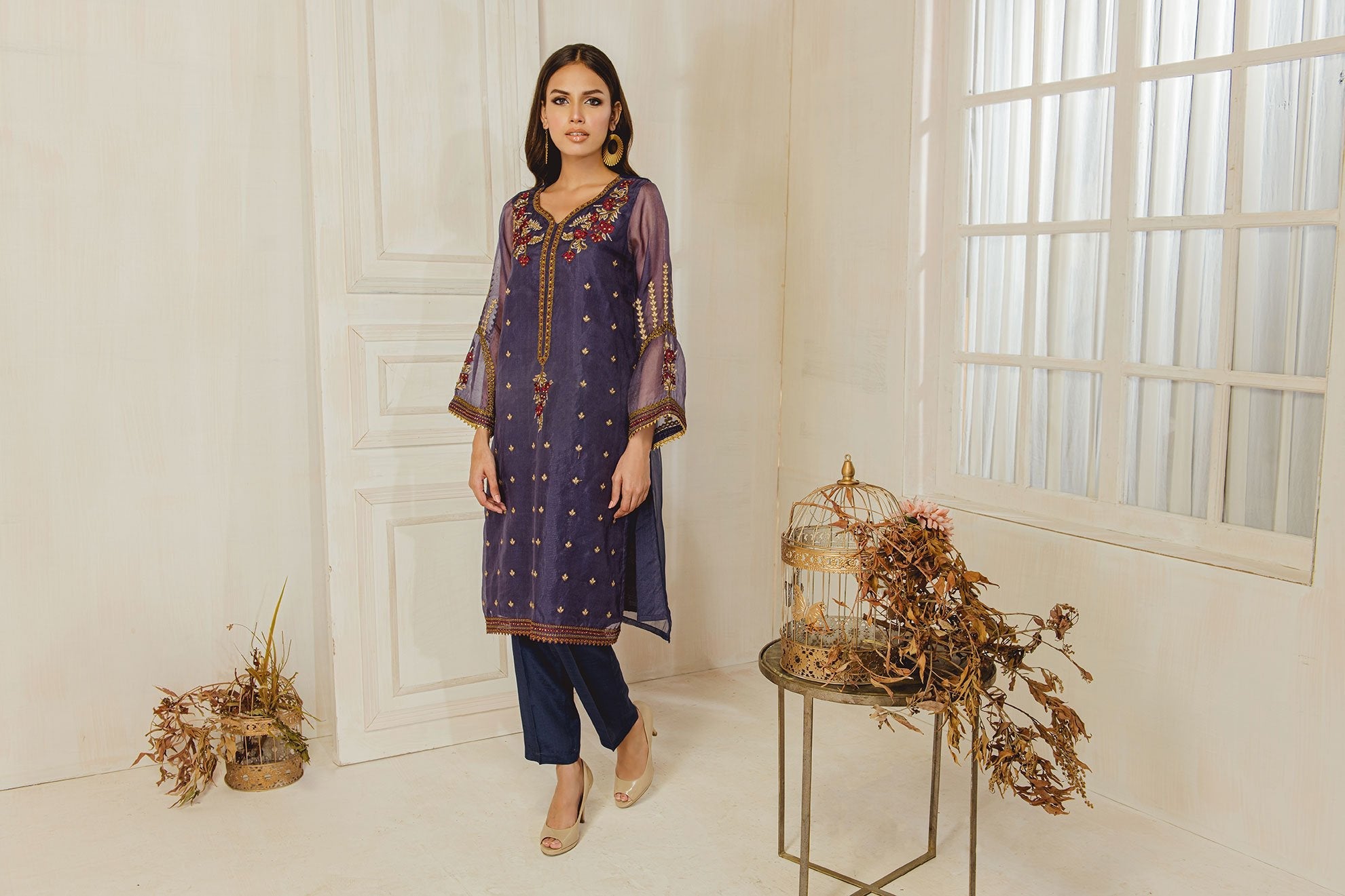 DA-1304 Blue EMBROIDERED KURTA
