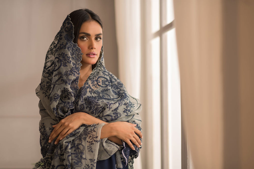 DA-1383 NAVY-BLUE EMBROIDERED KURTA WITH DUPATTA