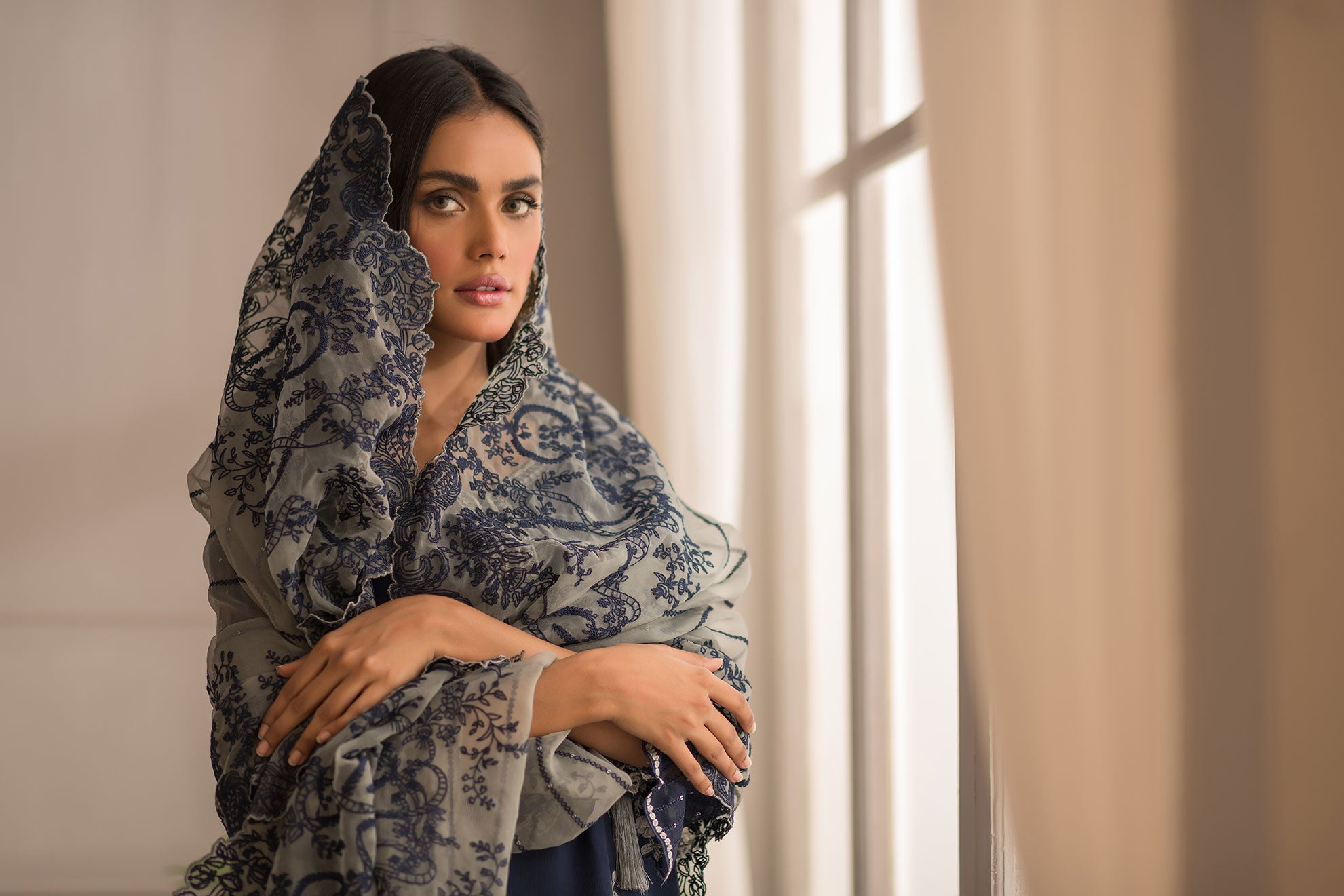 DA-1383 NAVY-BLUE EMBROIDERED KURTA WITH DUPATTA