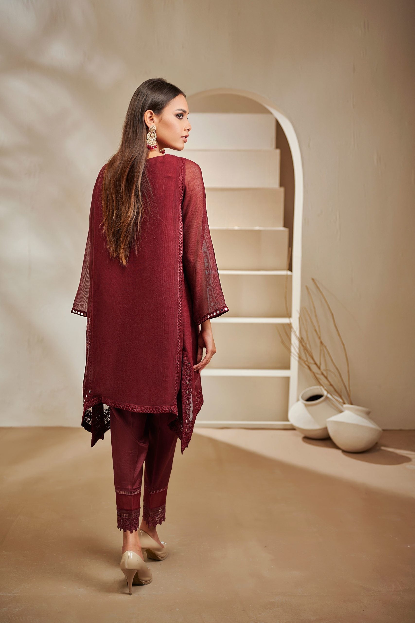 DA-1388 Maroon EMBROIDERED KURTA