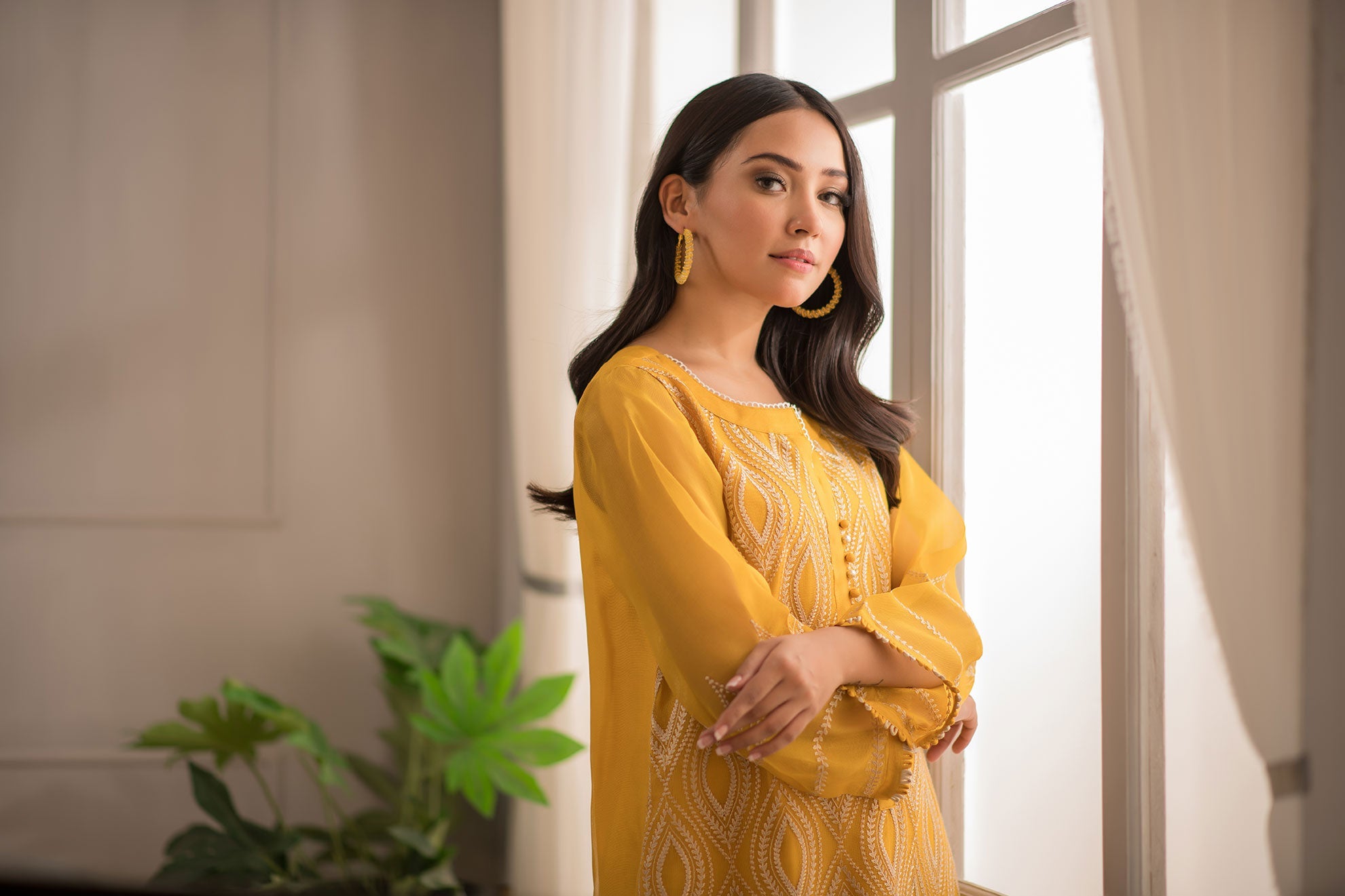 DA-1419 YELLOW EMBROIDERED KURTA