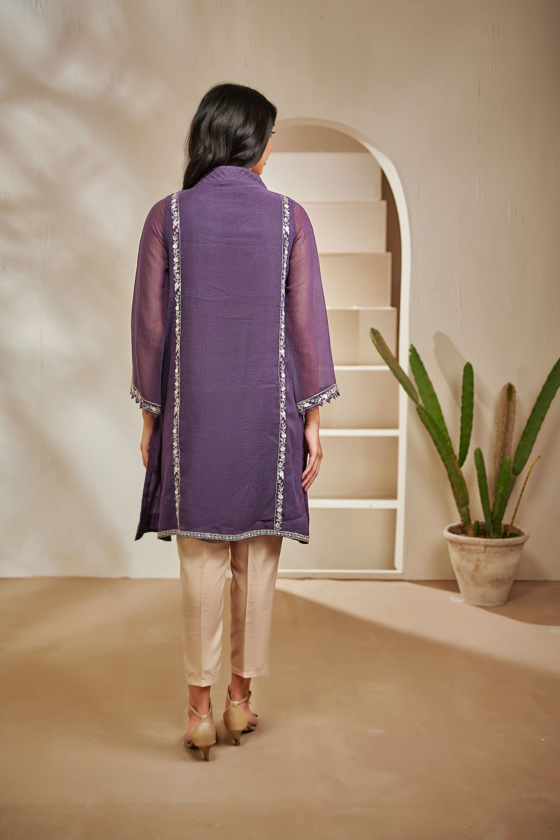DA-1435 PURPLE EMBROIDERED KURTA