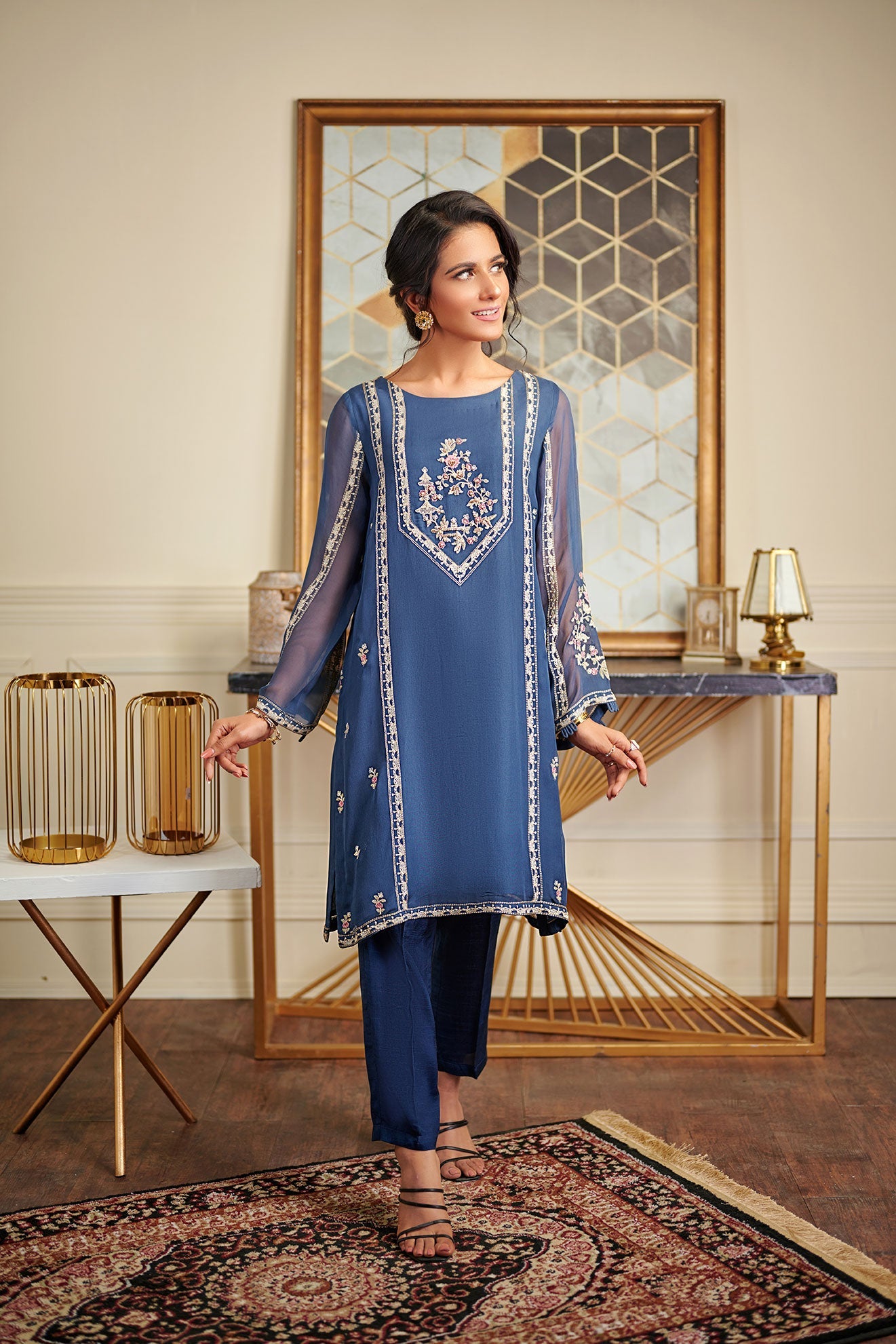 DA-1475 BLUE EMBROIDERED KURTA