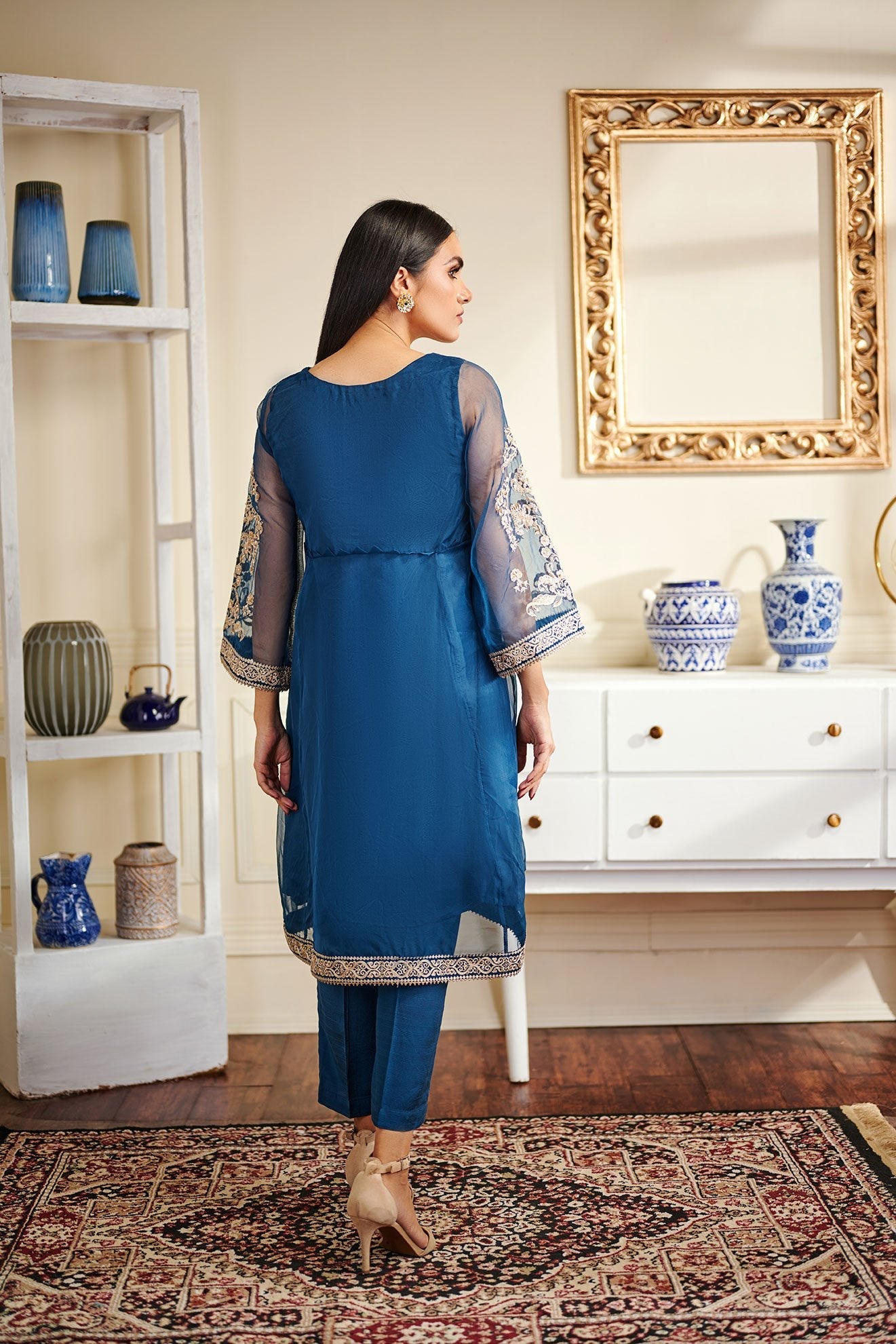 DA-1476 BLUE EMBROIDERED KURTA