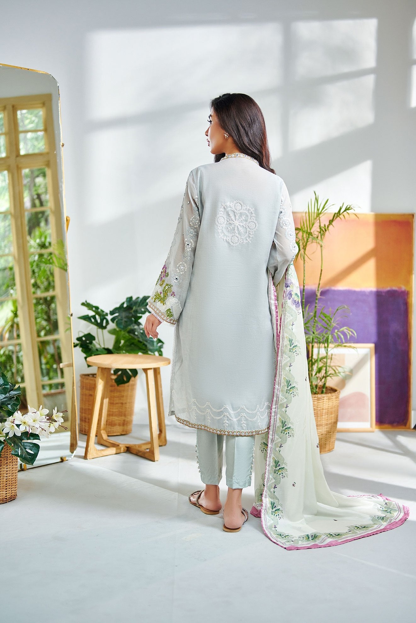 DC-2002 L-GREY 2PCS EMBROIDERED KURTA WITH DUPATTA
