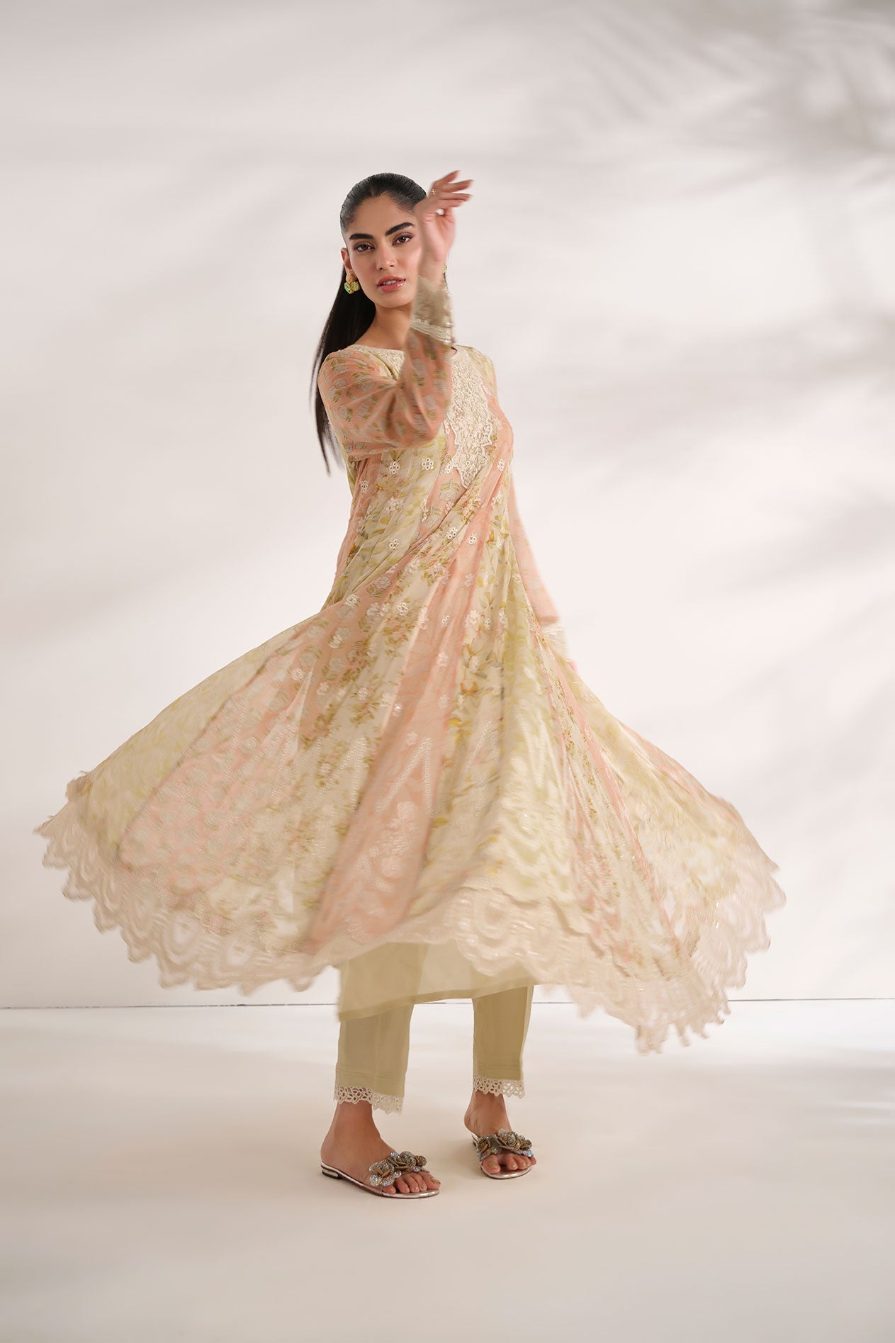 SS24DA-2468   MULTI  2PCS  EMBROIDERED KURTA WITH TROUSER