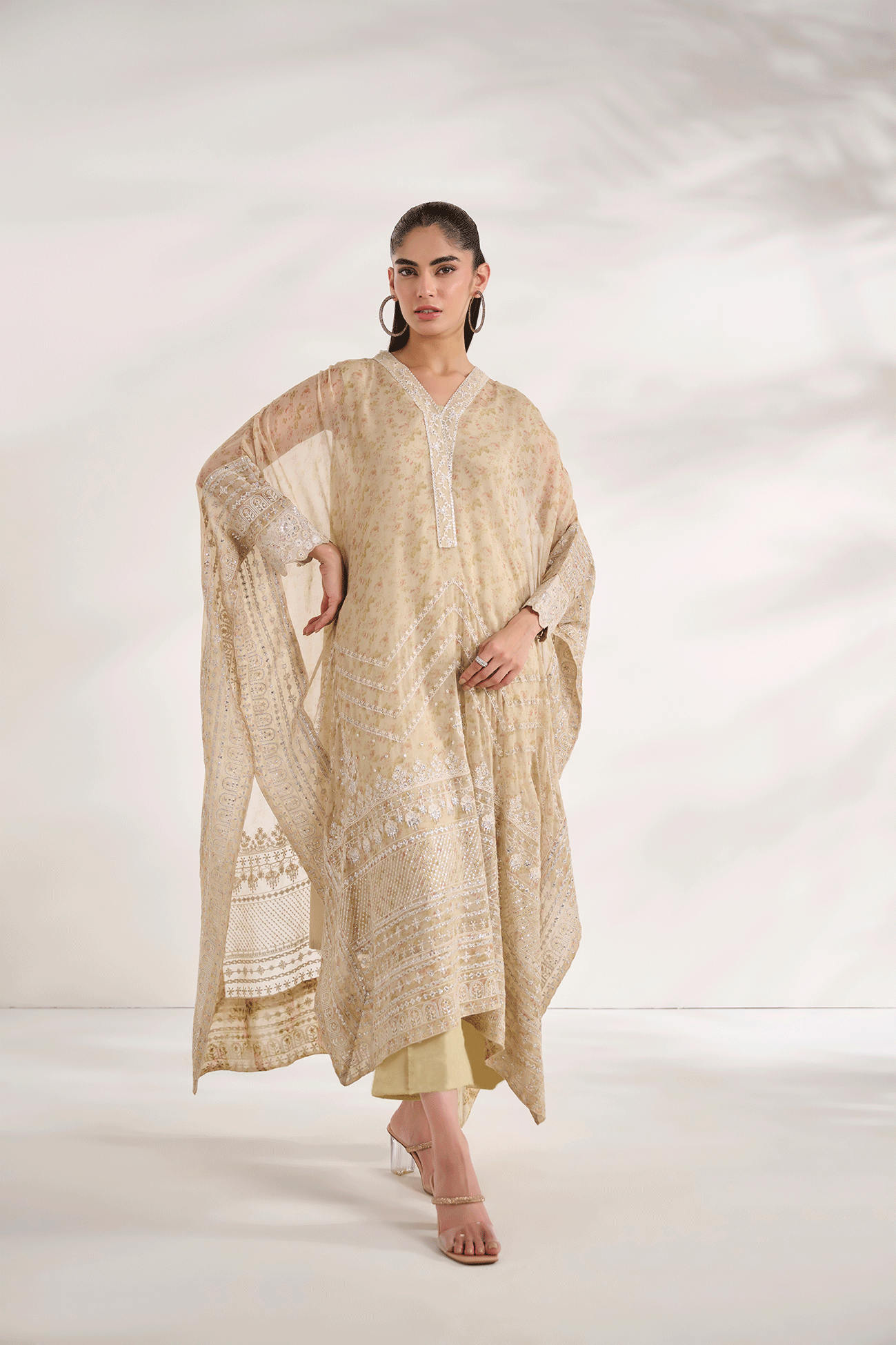 SS24DA-2471   BEIGE  2PCS  EMBROIDERED KURTA WITH TROUSER