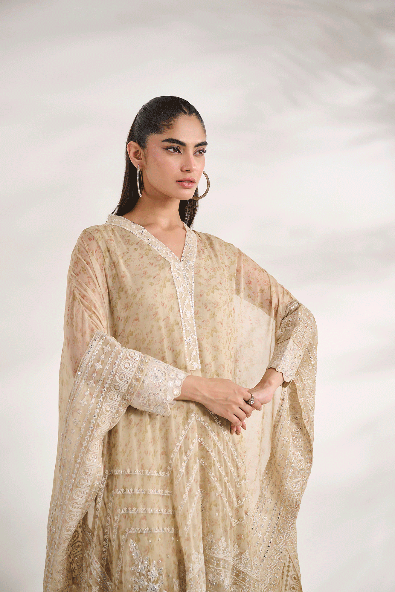 SS24DA-2471   BEIGE  2PCS  EMBROIDERED KURTA WITH TROUSER