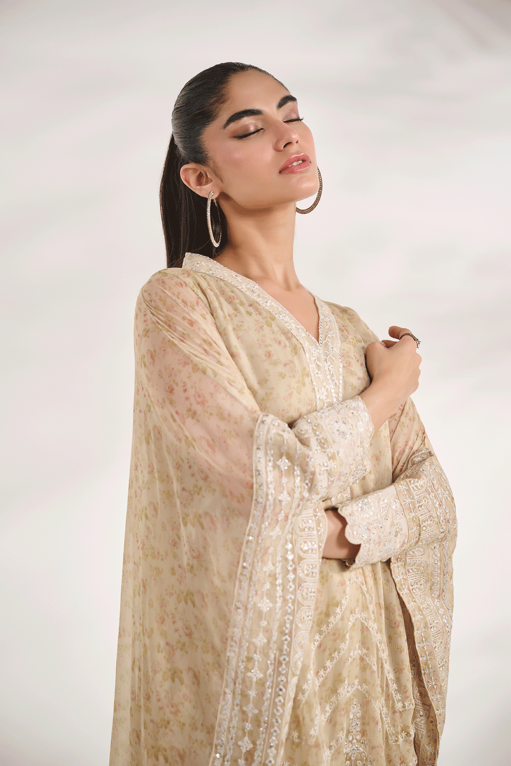 SS24DA-2471   BEIGE  2PCS  EMBROIDERED KURTA WITH TROUSER