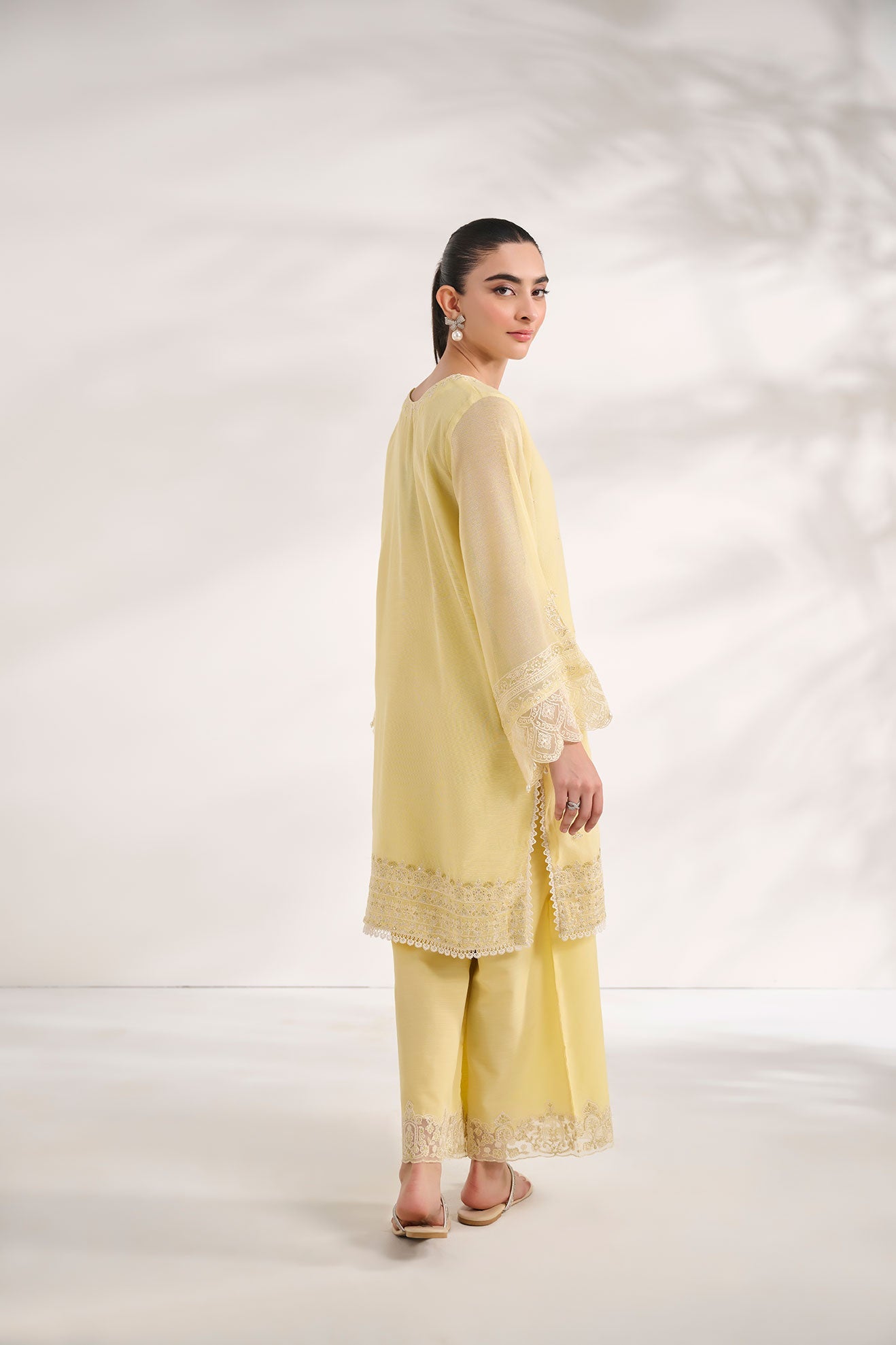 SS24DA-2584   YELLOW  2PCS  EMBROIDERED KURTA WITH TROUSER