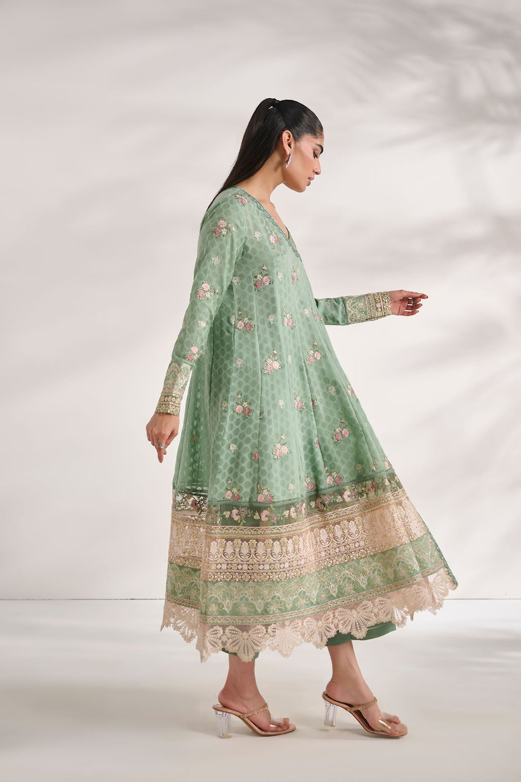 SS24DA-2473   GREEN  2PCS  EMBROIDERED KURTA WITH TROUSER